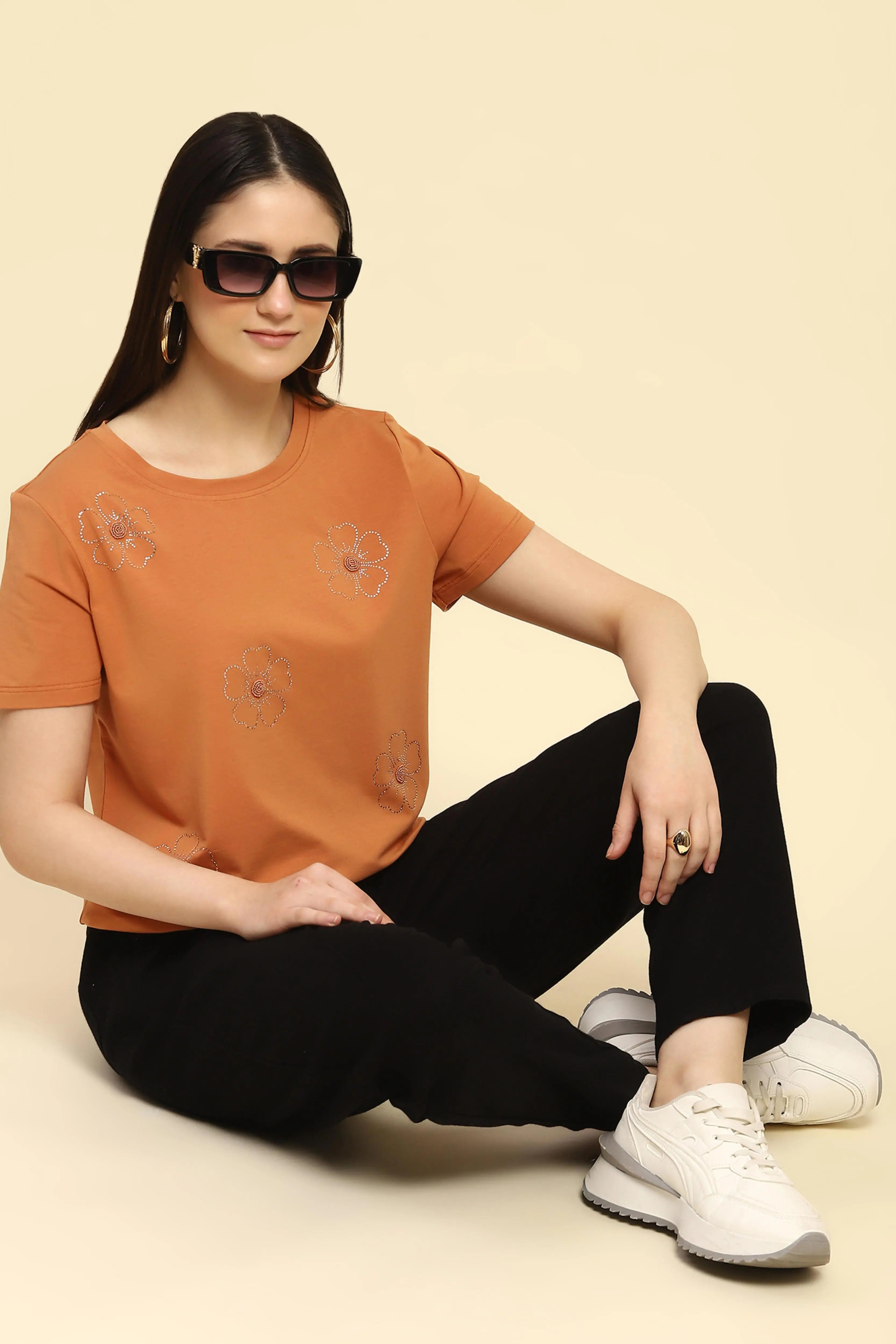 Orange Embellished Modal Top - Global Republic