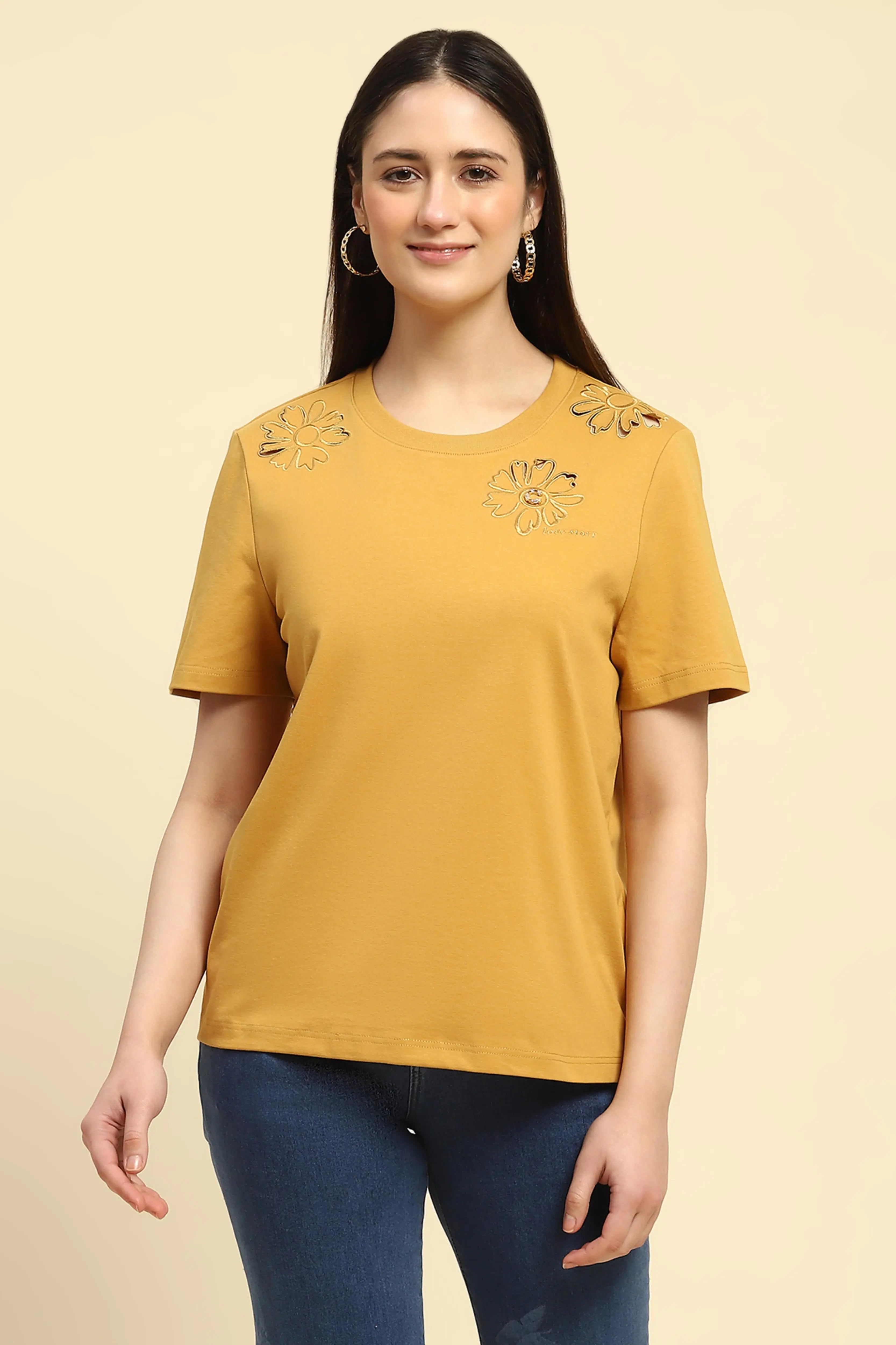 Mustard Cut Work UV Protection Top - Global Republic