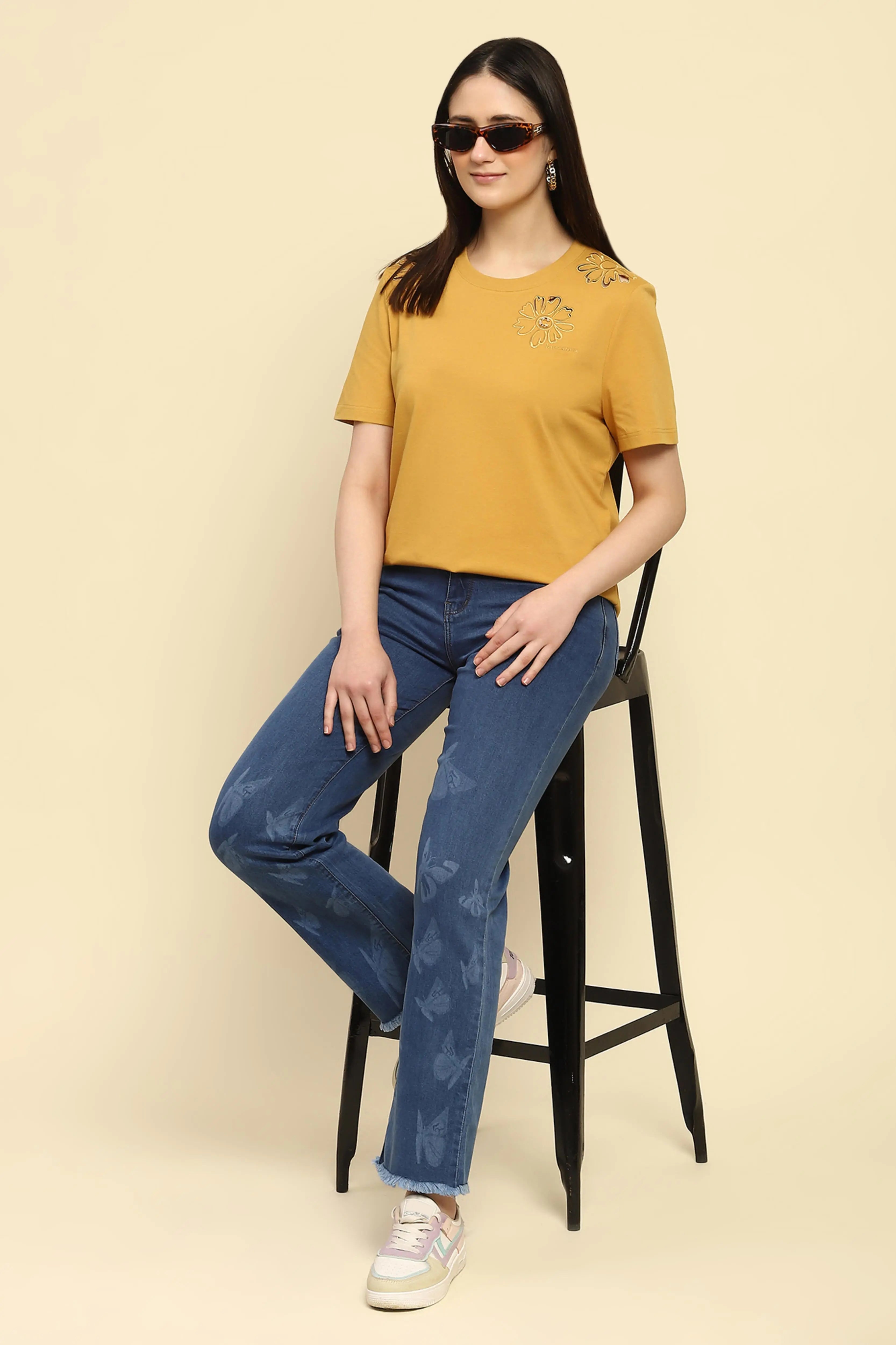 Mustard Cut Work UV Protection Top - Global Republic