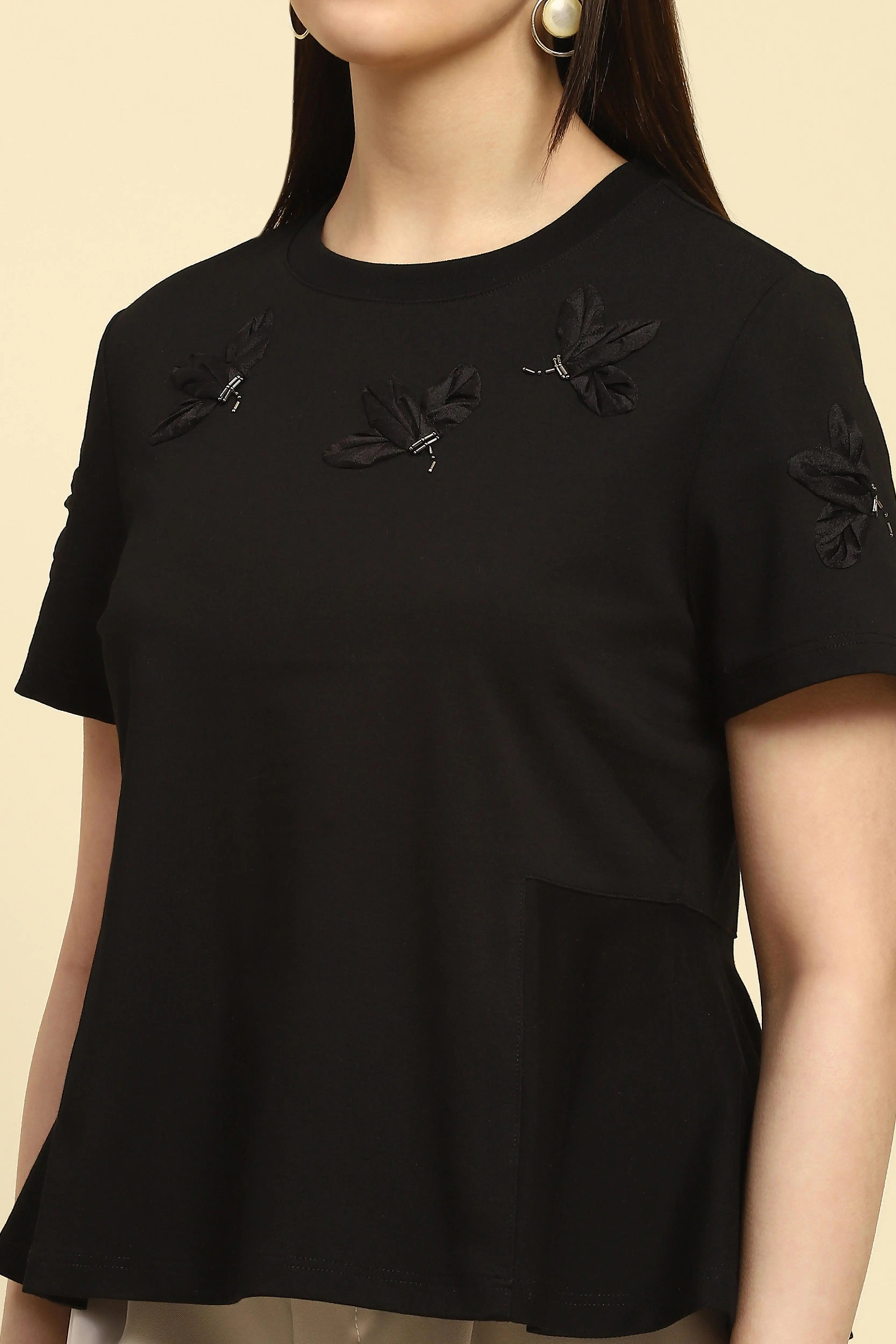 Black Applique UV Protection Top - Global Republic