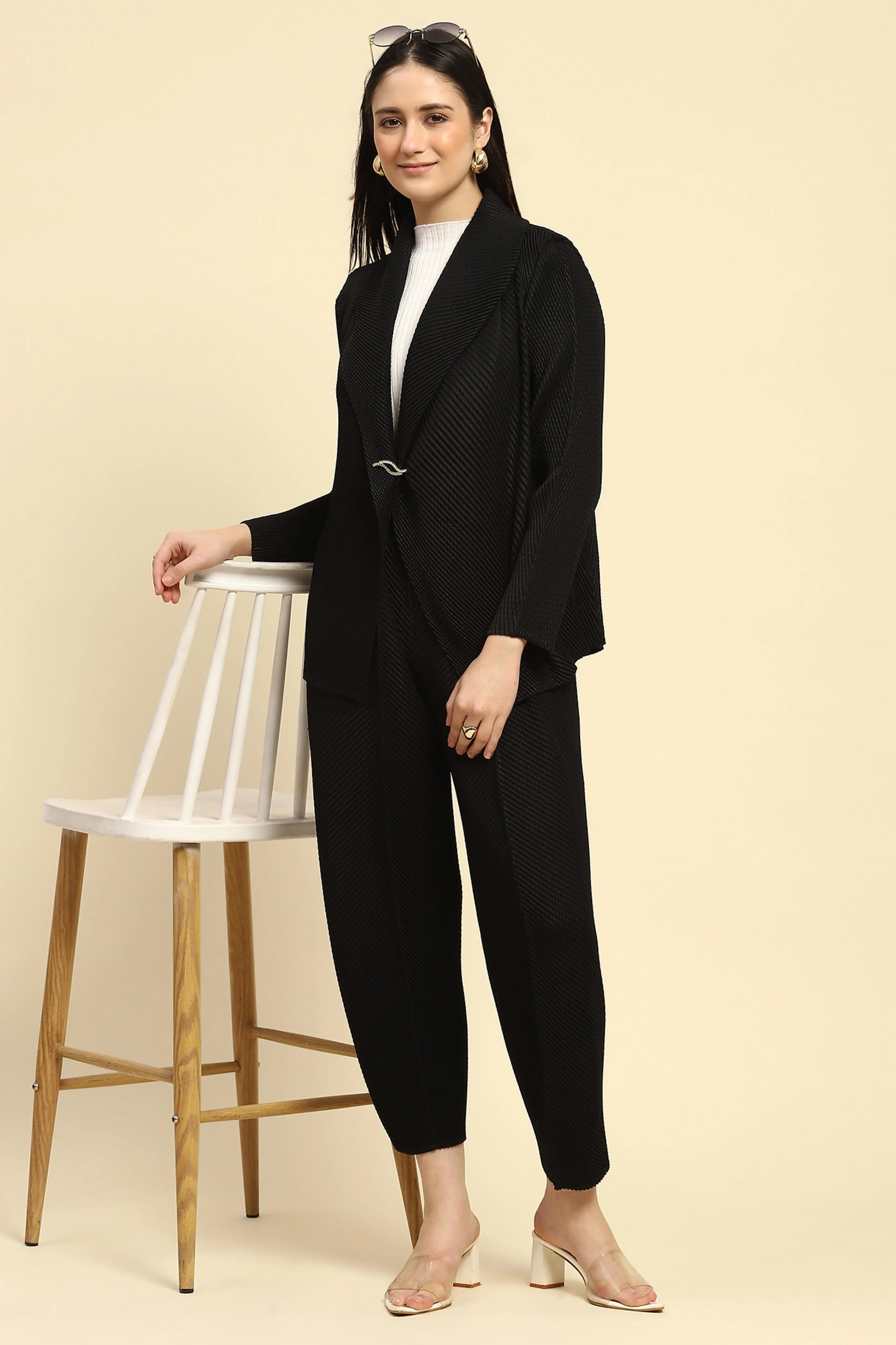 Black Solid Co-ord Set - Global Republic