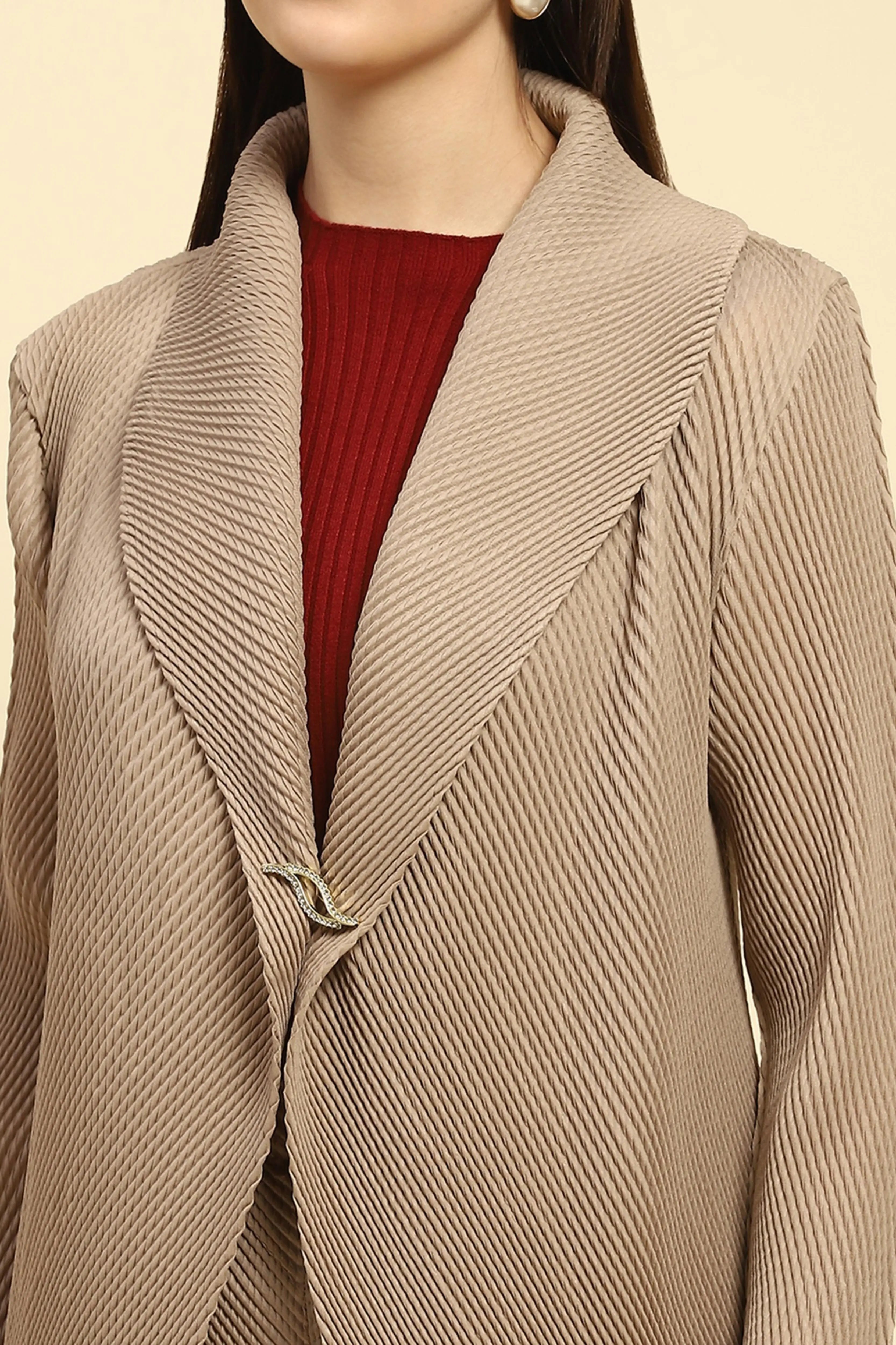 Beige Pleated Loose Shrug - Global Republic