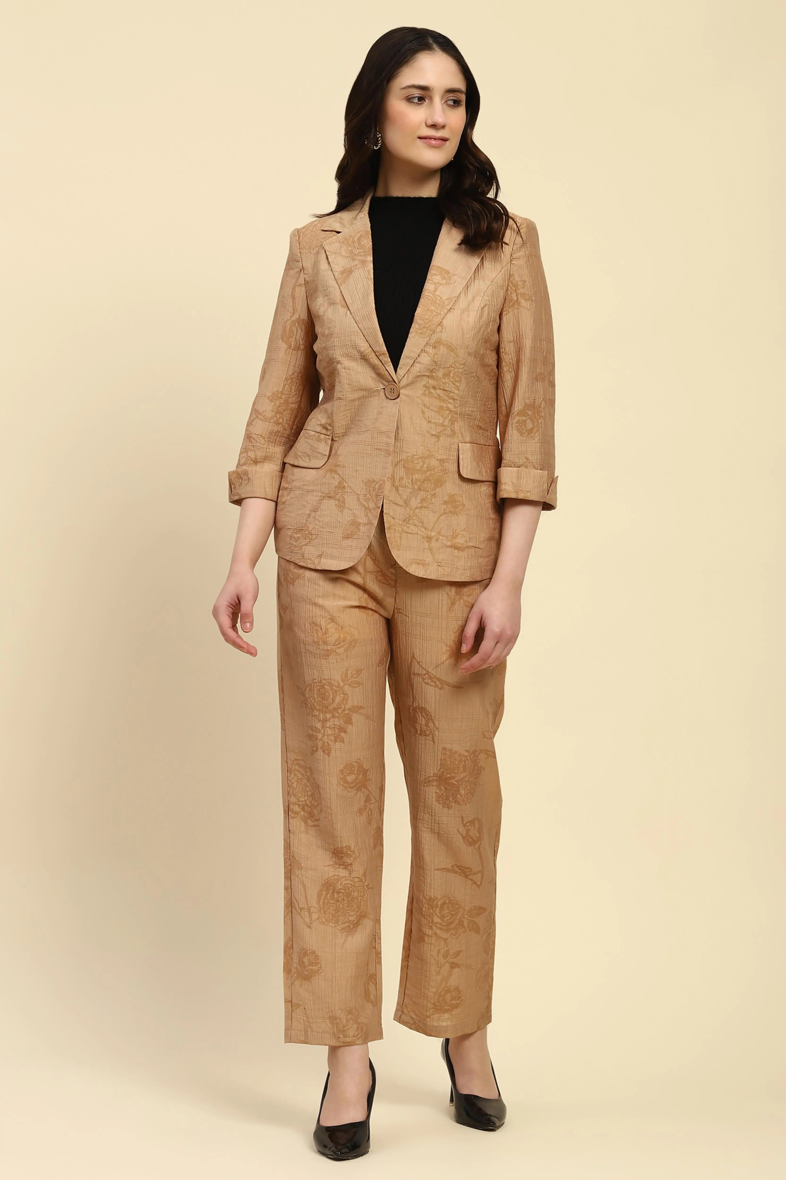 Beige Floral Tencel Relaxed Co-ord Set - Global Republic