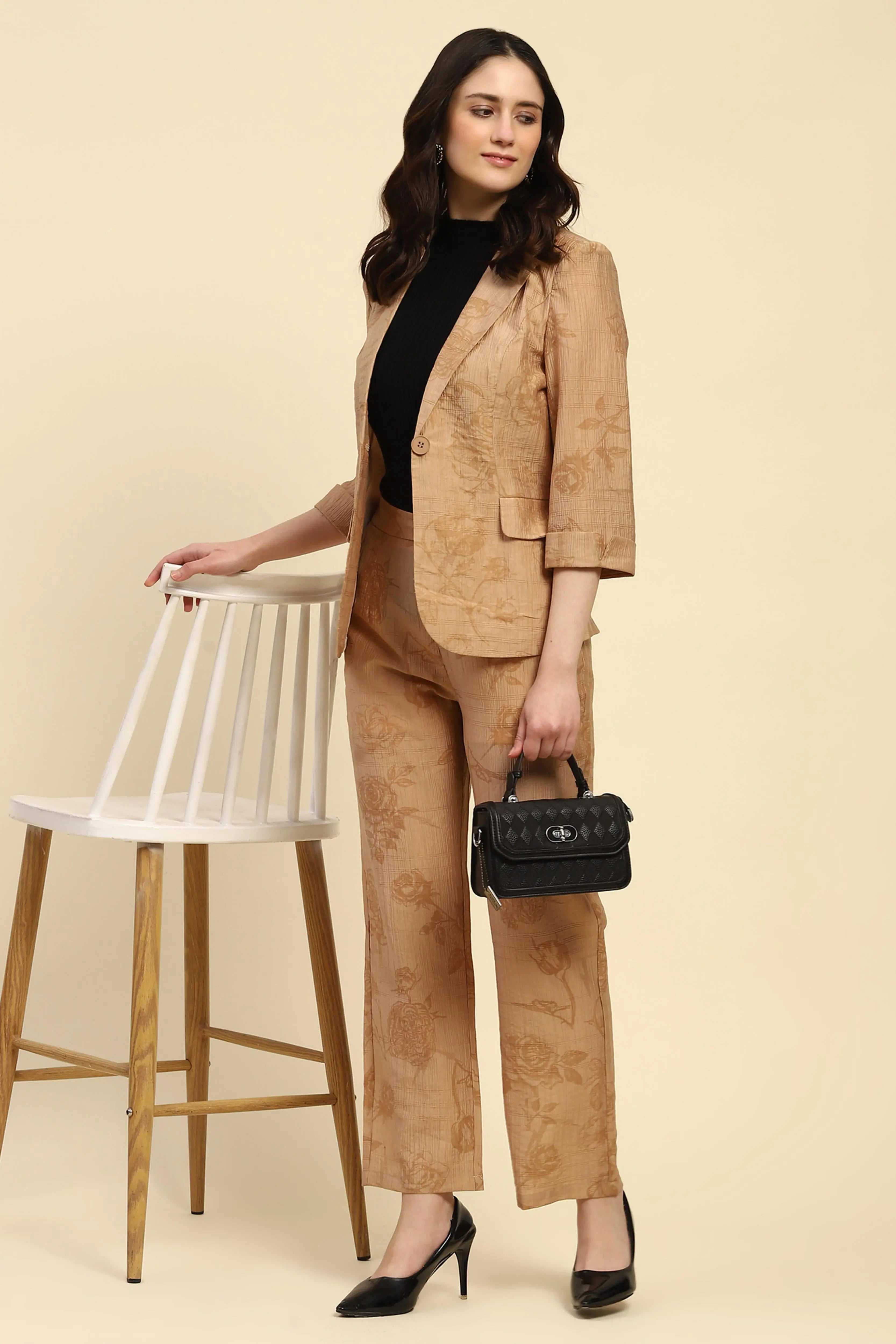 Beige Floral Tencel Relaxed Co-ord Set - Global Republic