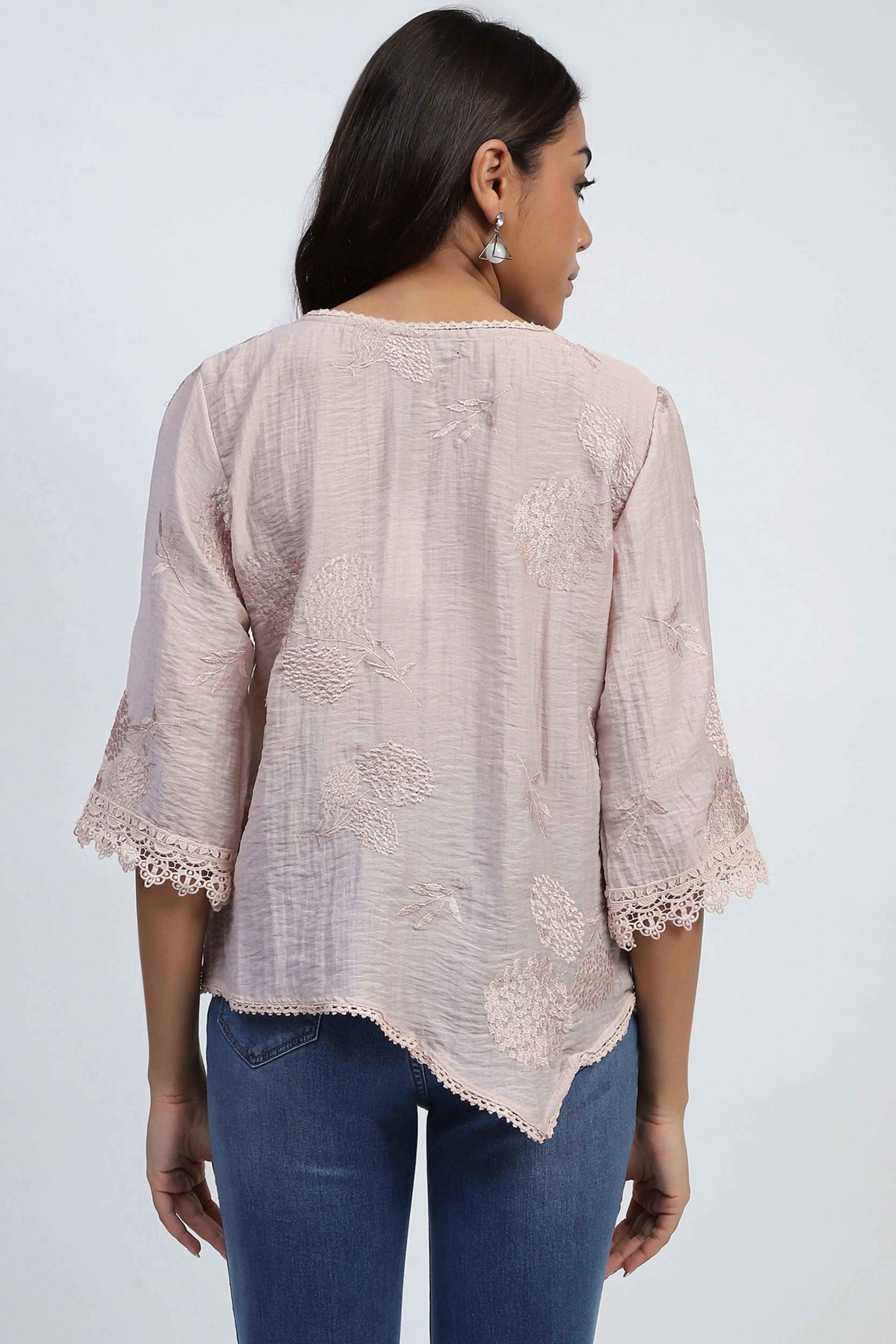 Pink Embroidered Linen Top - Global Republic