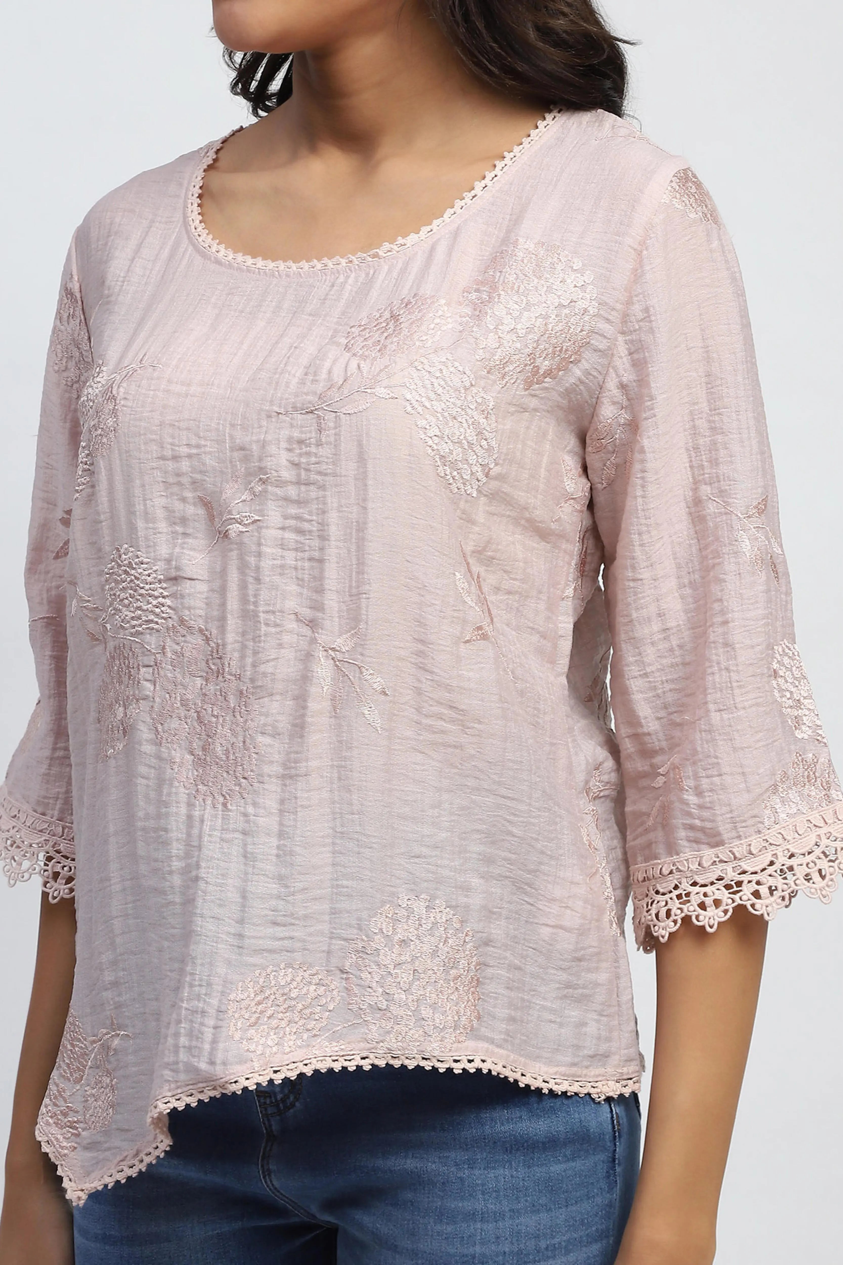 Pink Embroidered Linen Top - Global Republic