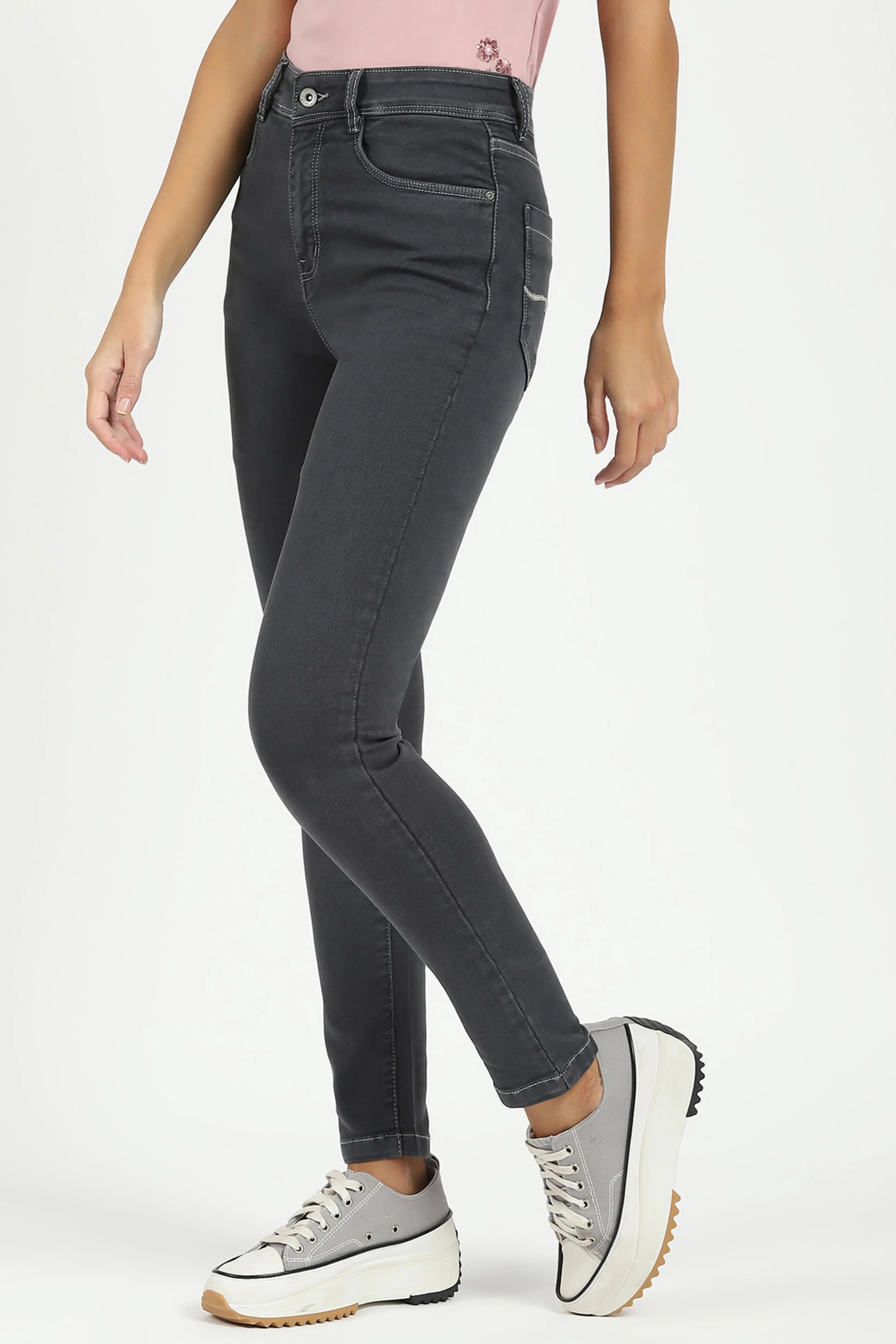 Dark Grey High Waist Slim Jeans - Global Republic