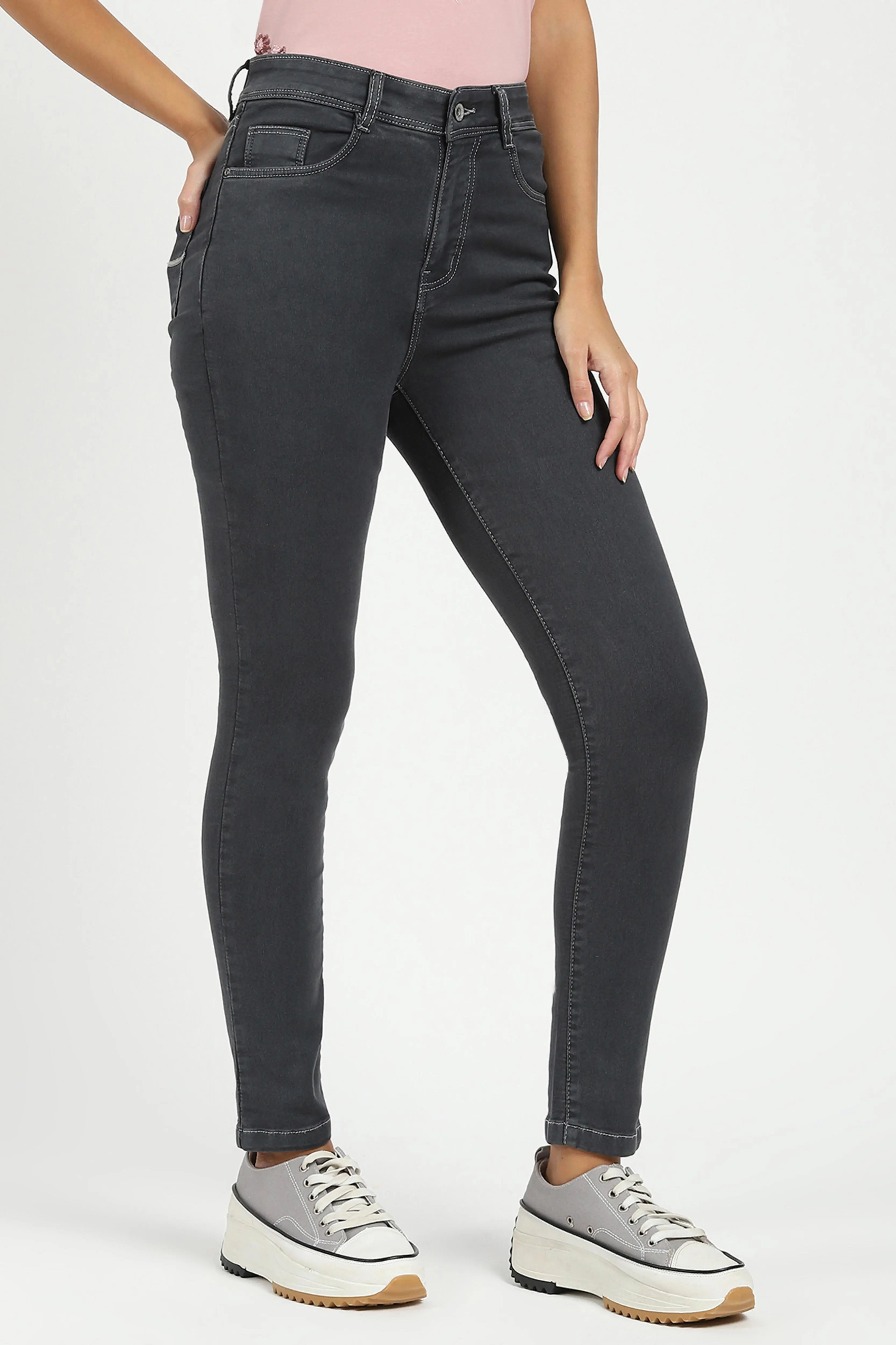 Dark Grey High Waist Slim Jeans - Global Republic