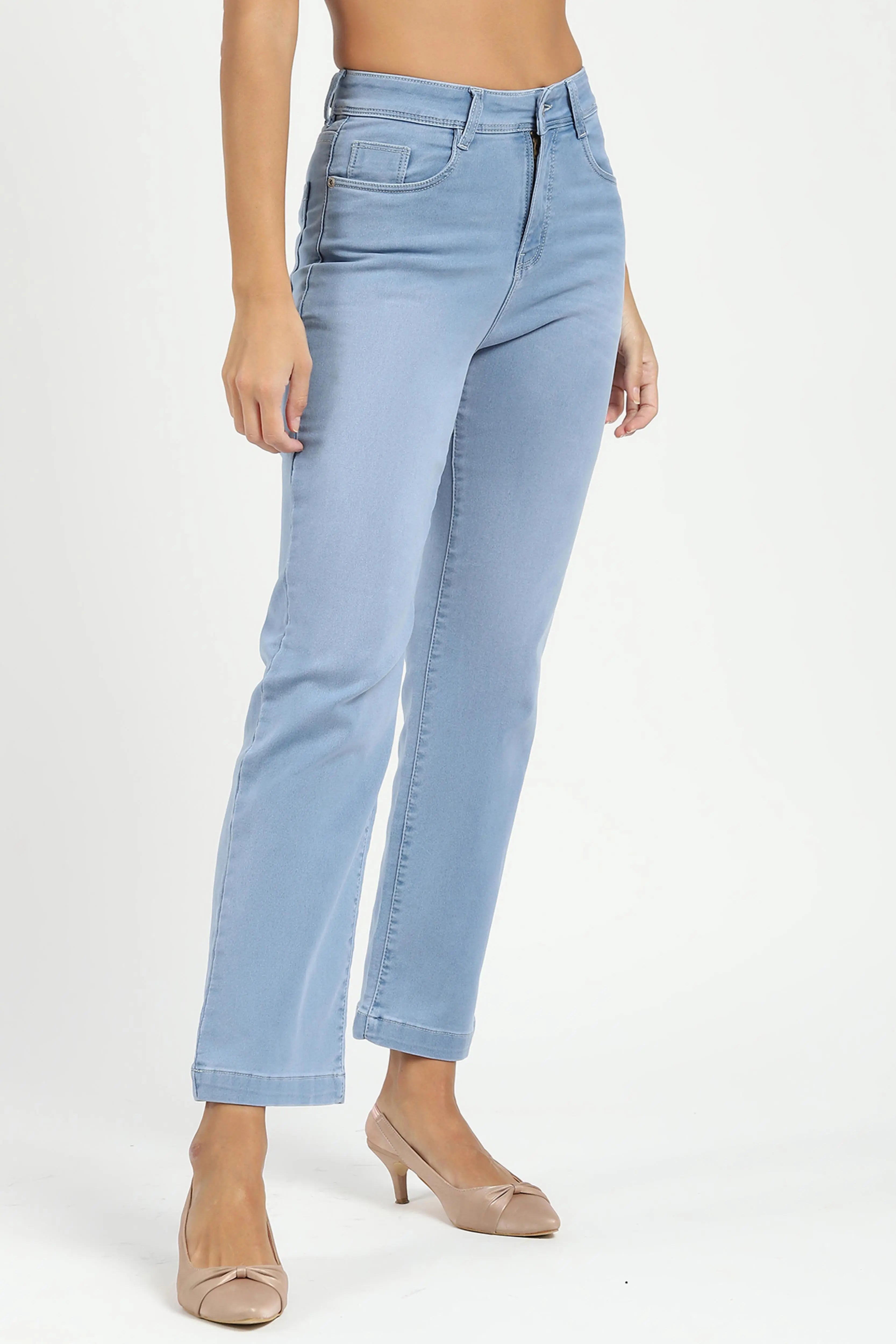 Blue High Waist Straight Jeans - Global Republic