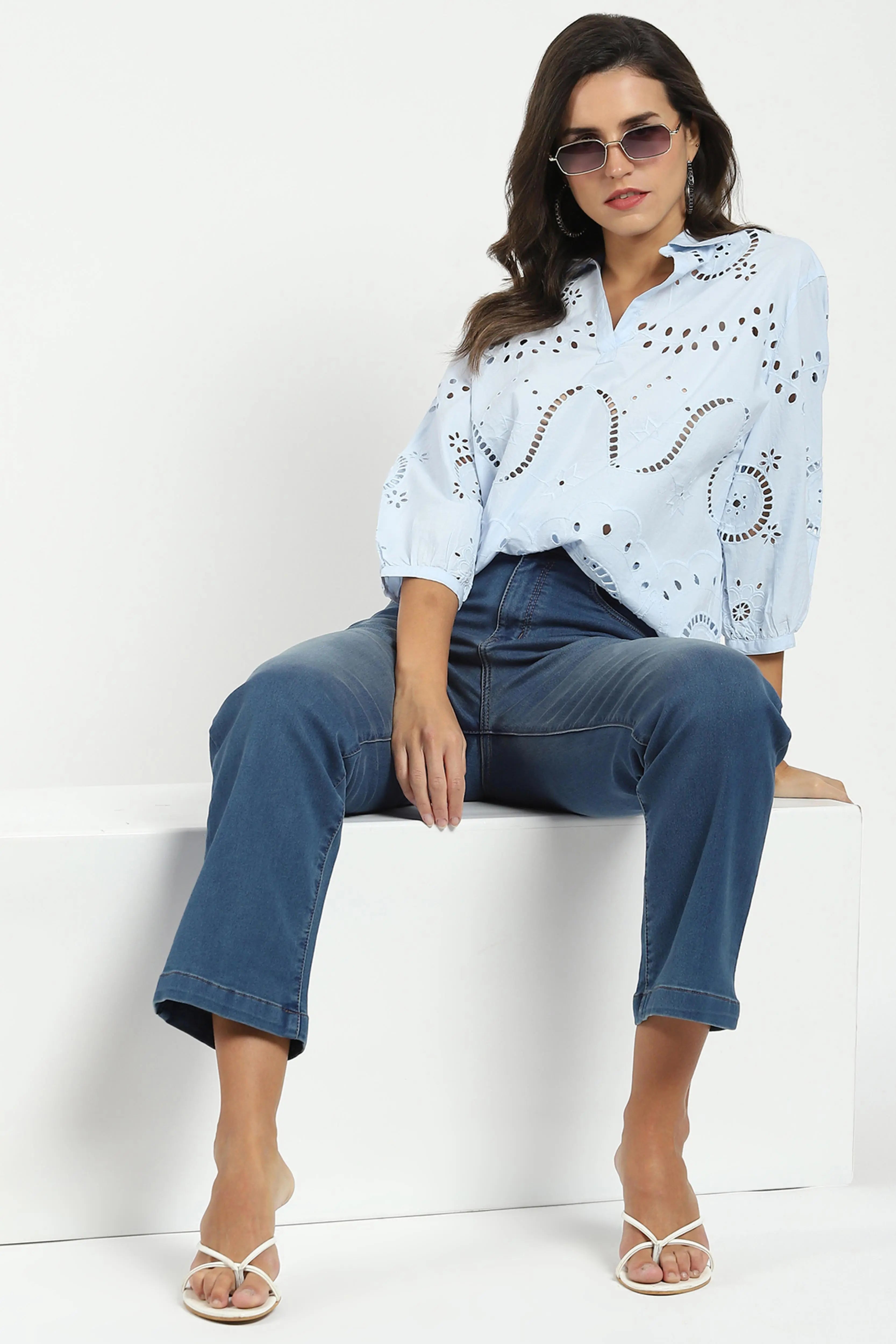 Blue Regular Fit Straight Jeans - Global Republic