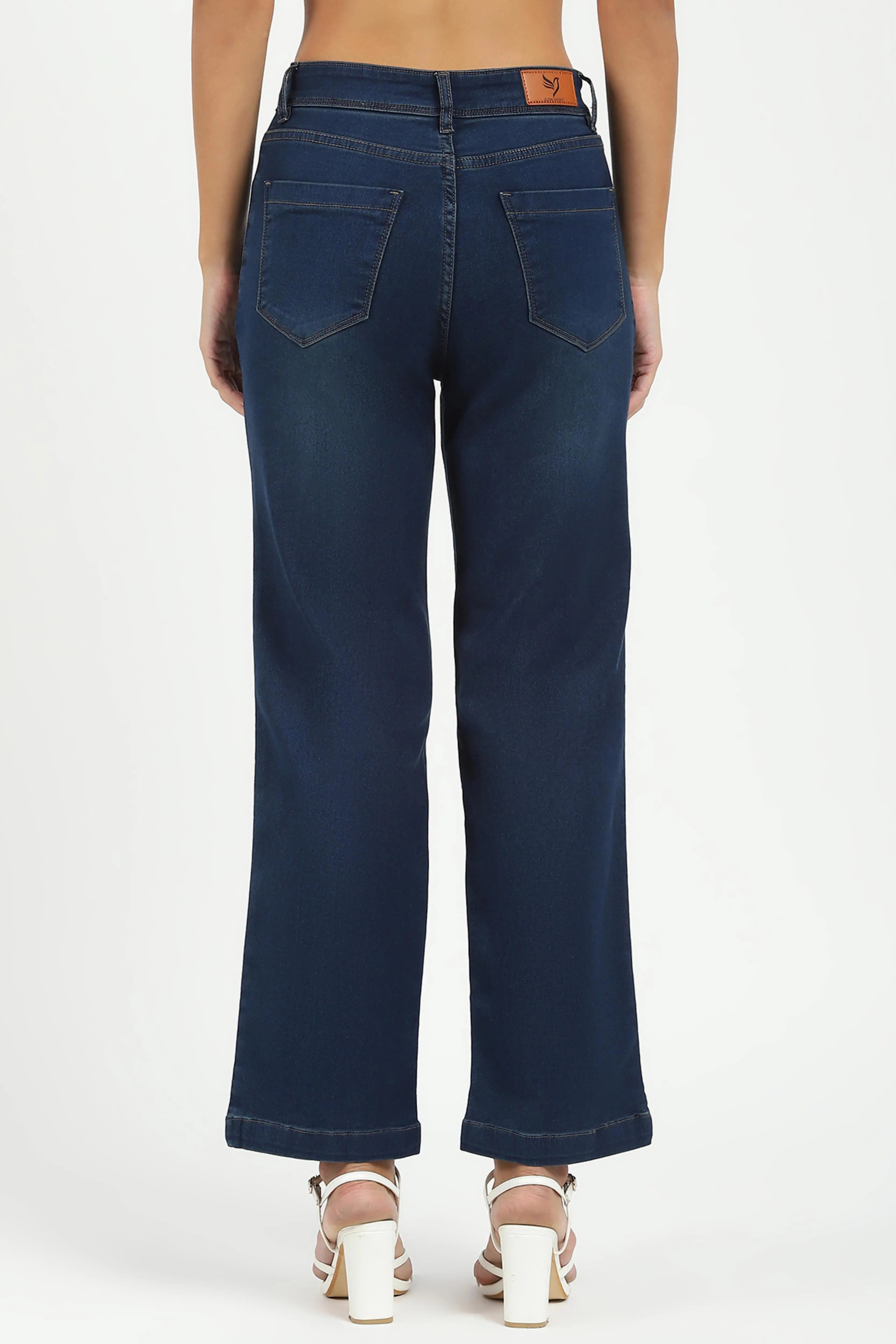 Blue Solid High Waist Straight Jeans - Global Republic