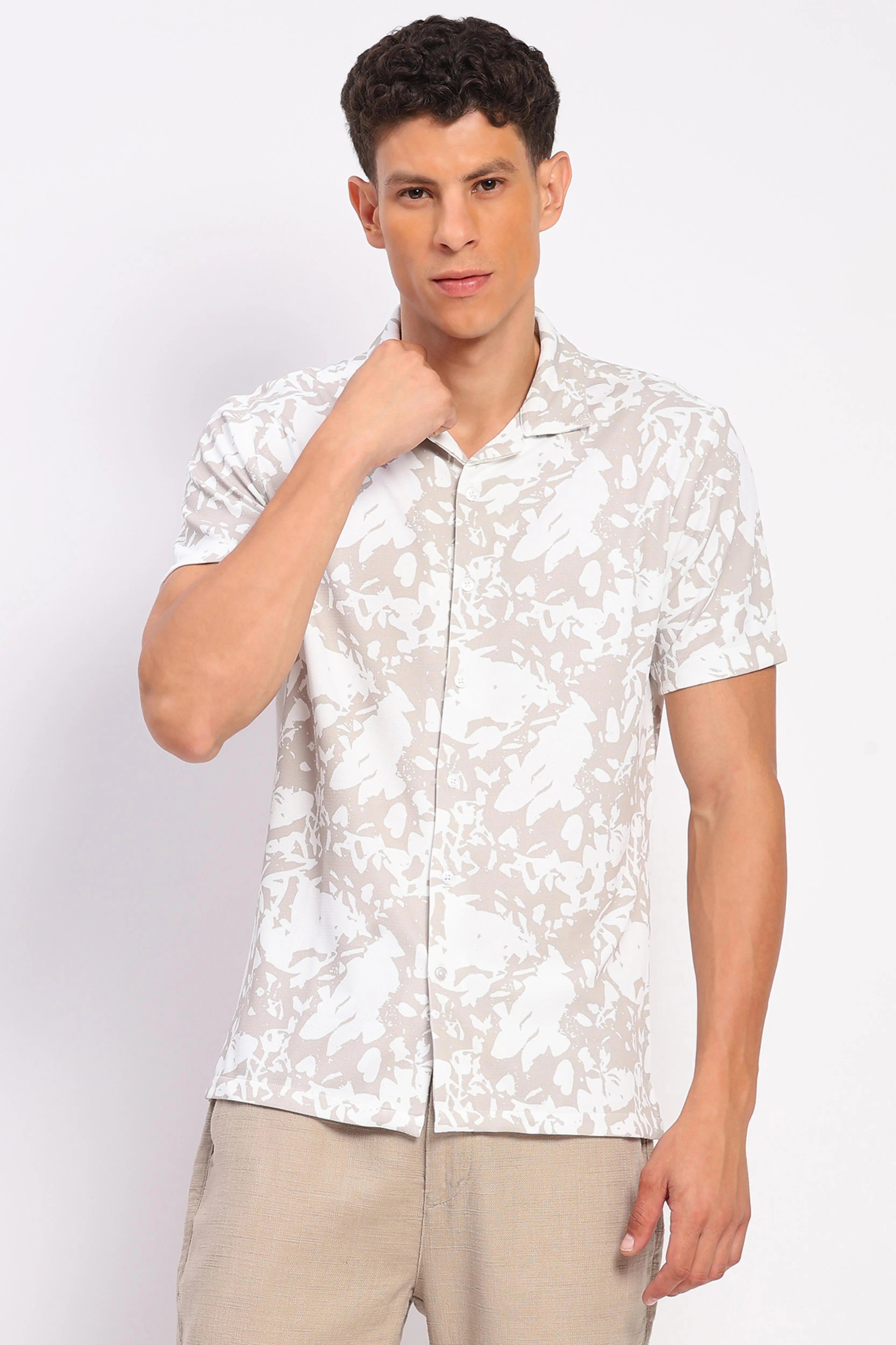 Beige Abstract Print Shirt - Global Republic