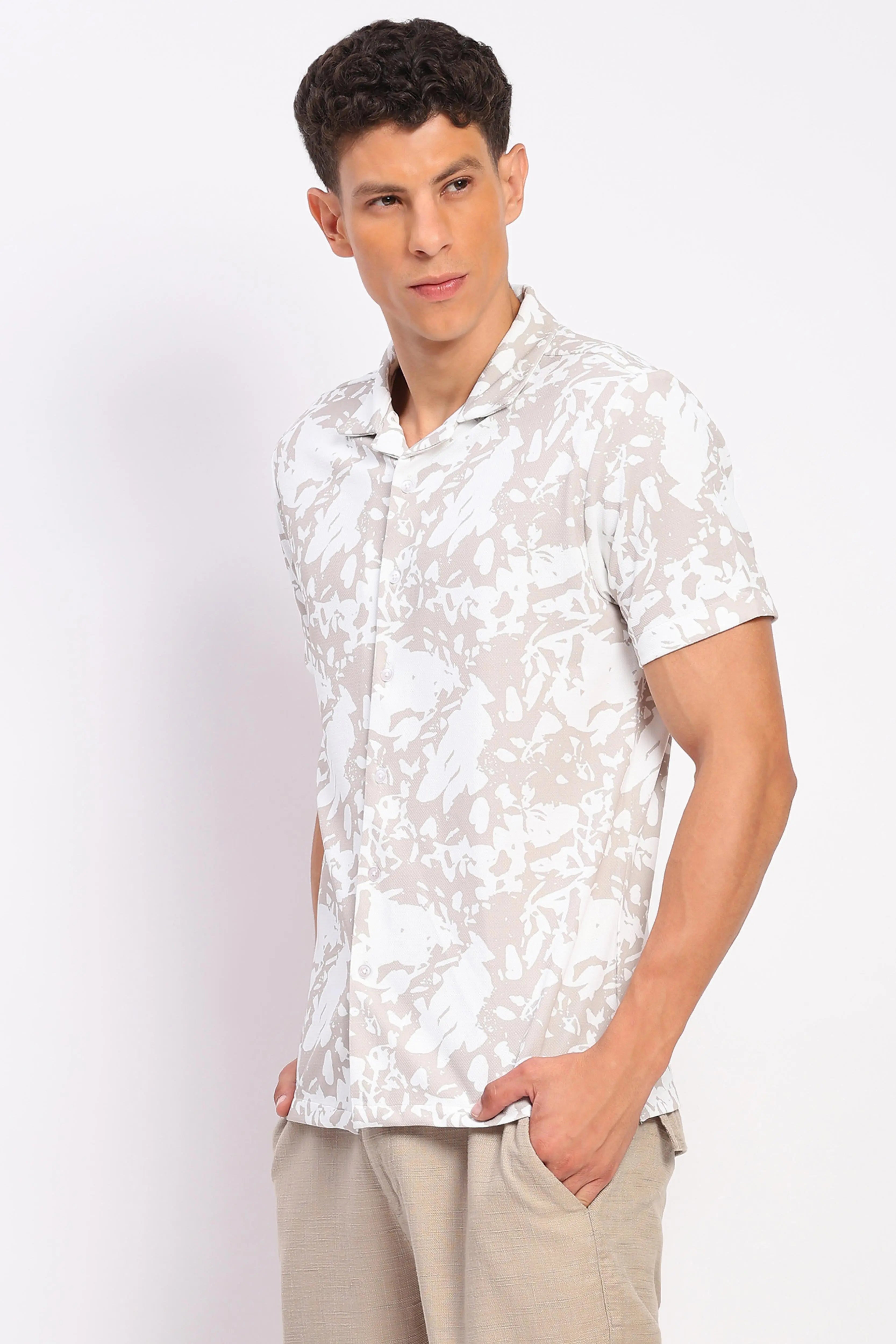 Beige Abstract Print Shirt - Global Republic