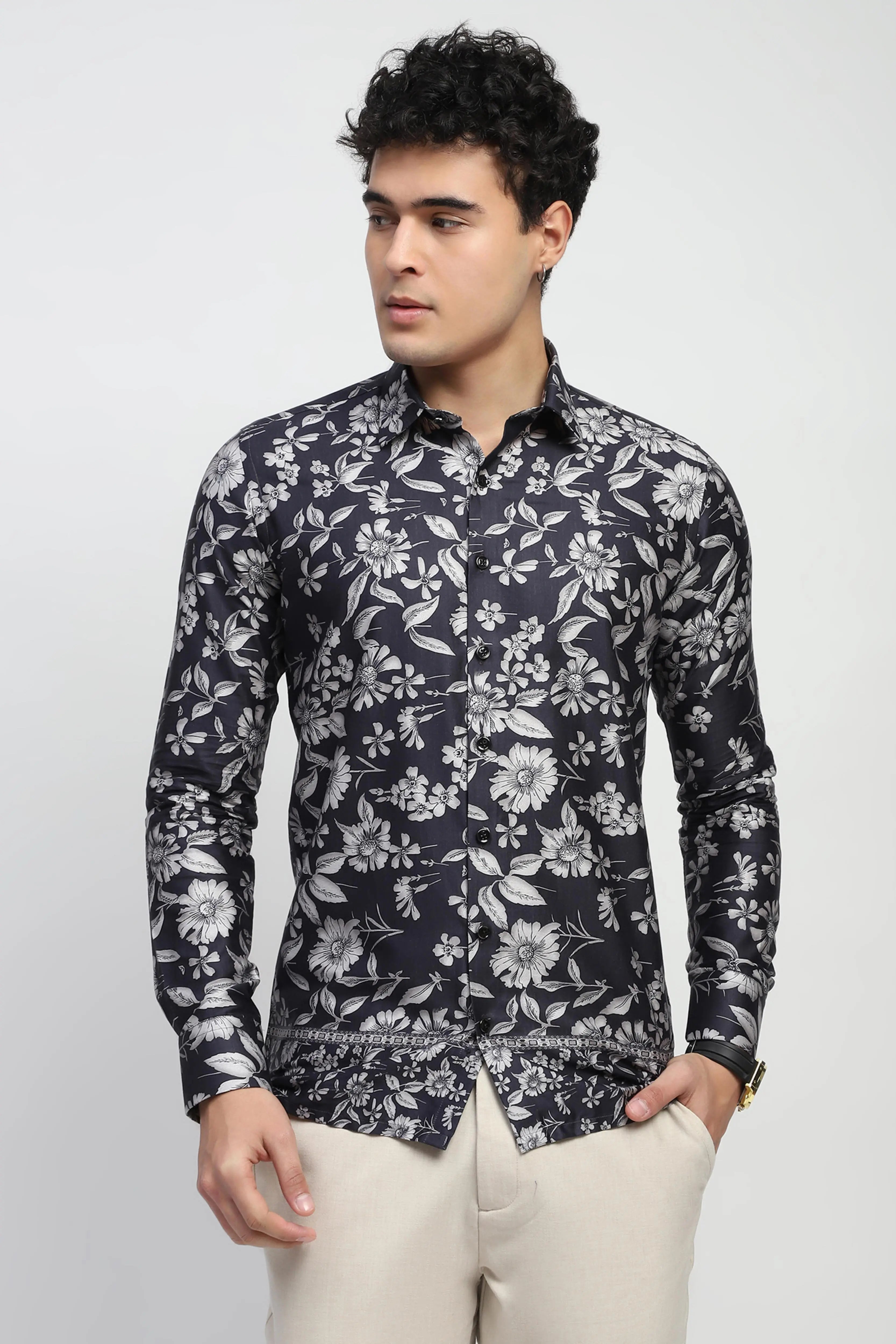 Black Floral Cotton Shirt - Global Republic