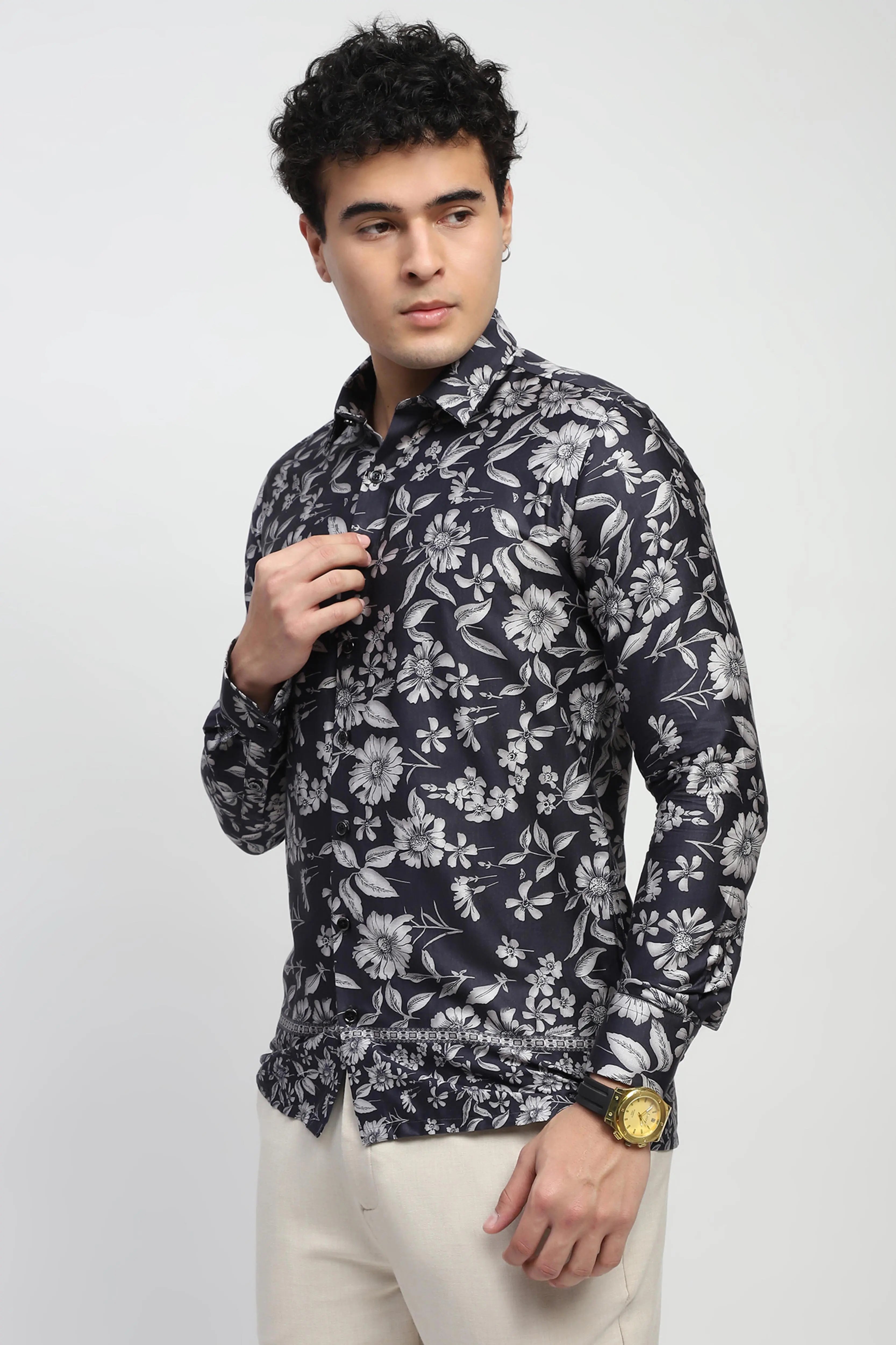 Black Floral Cotton Shirt - Global Republic