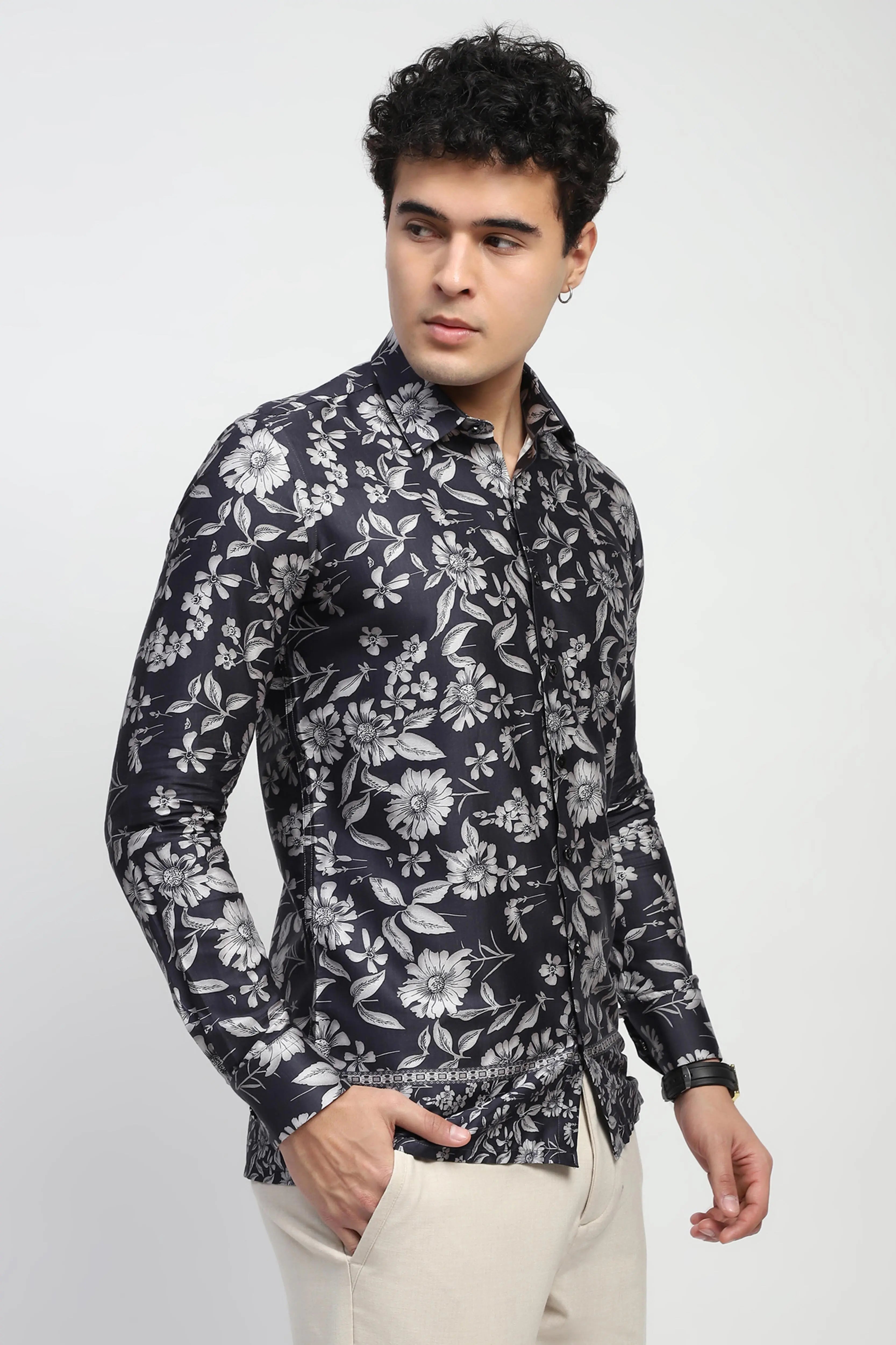 Black Floral Cotton Shirt - Global Republic