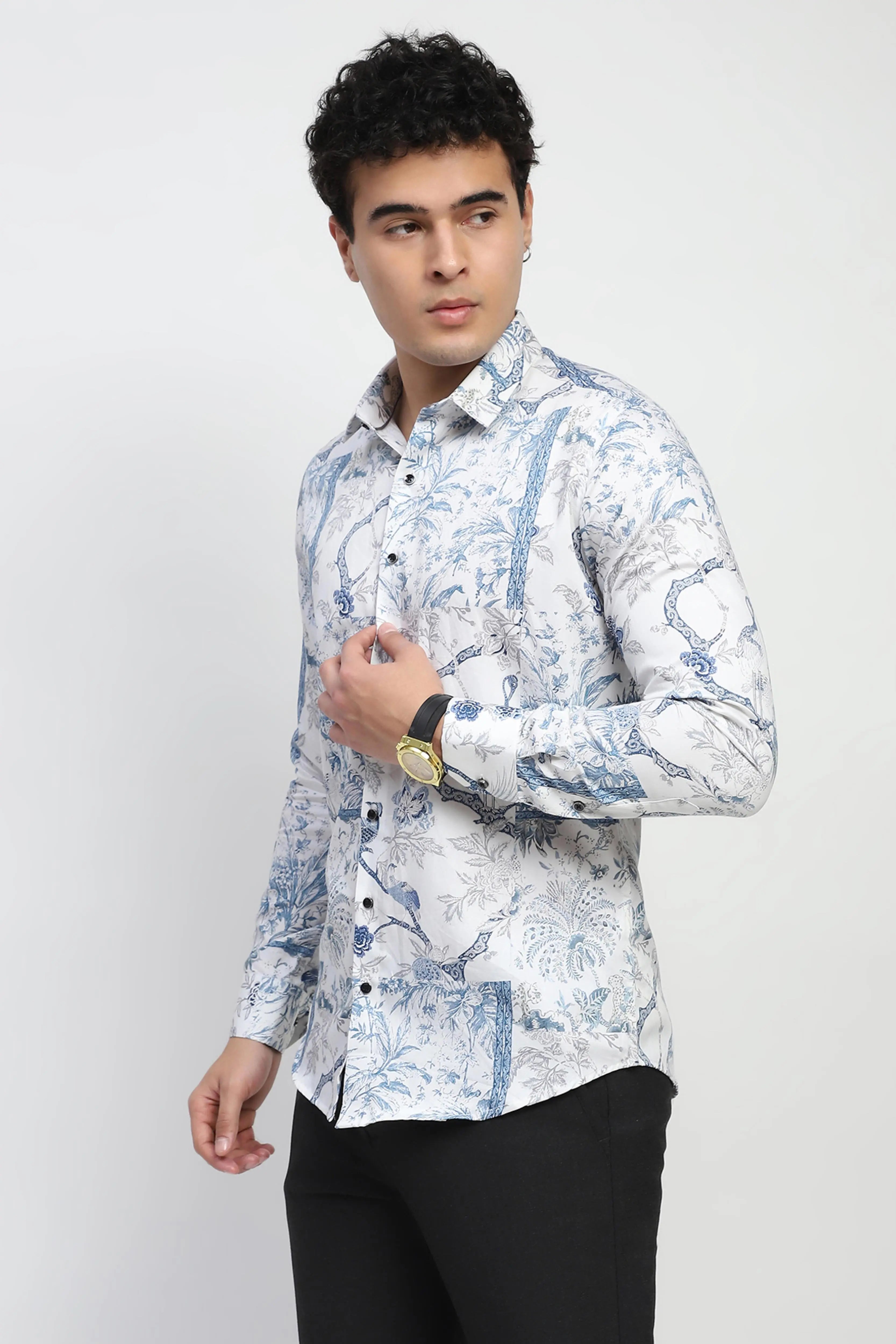 White Tropical Cotton Regular Fit Shirt - Global Republic