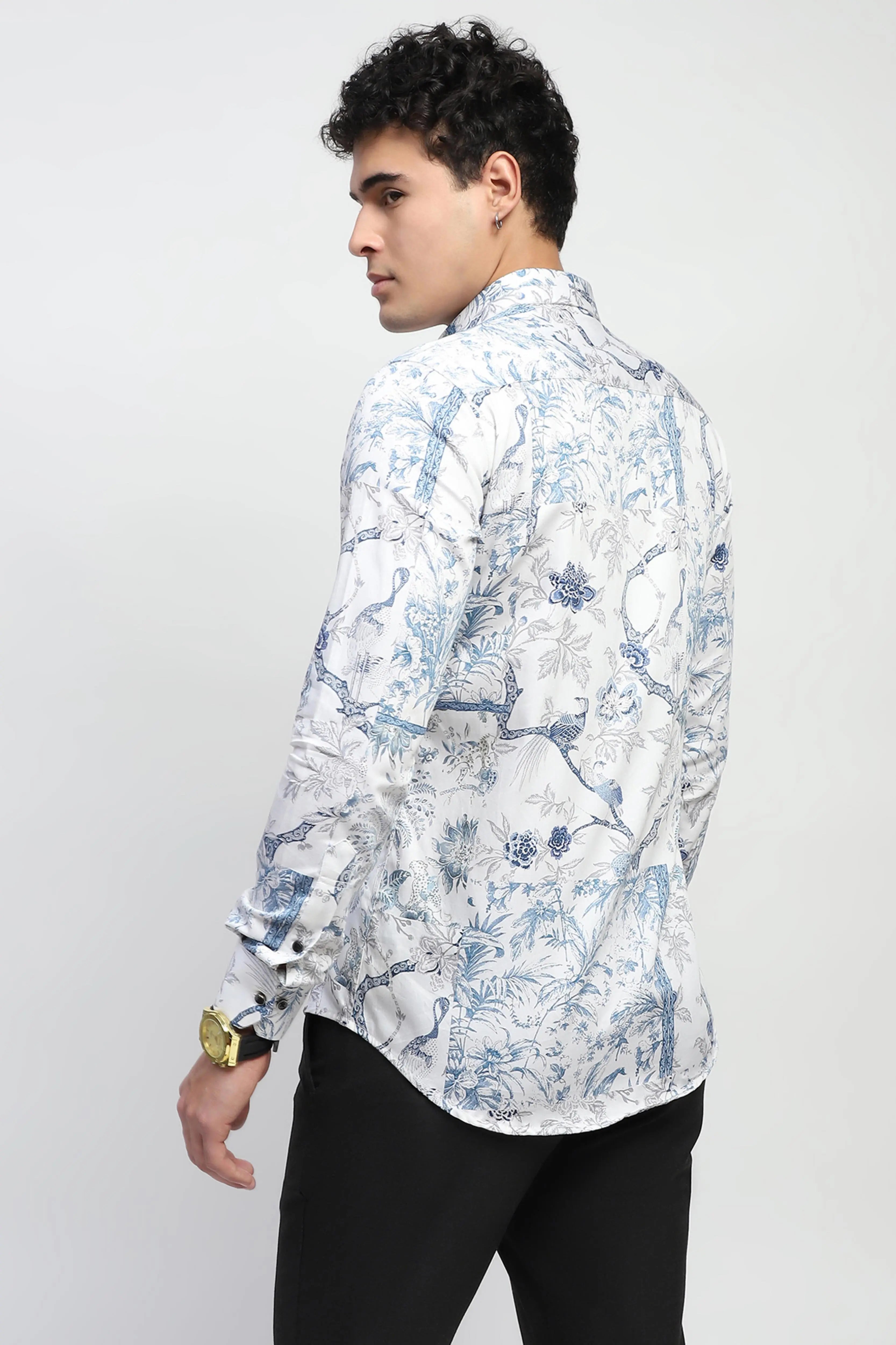 White Tropical Cotton Regular Fit Shirt - Global Republic