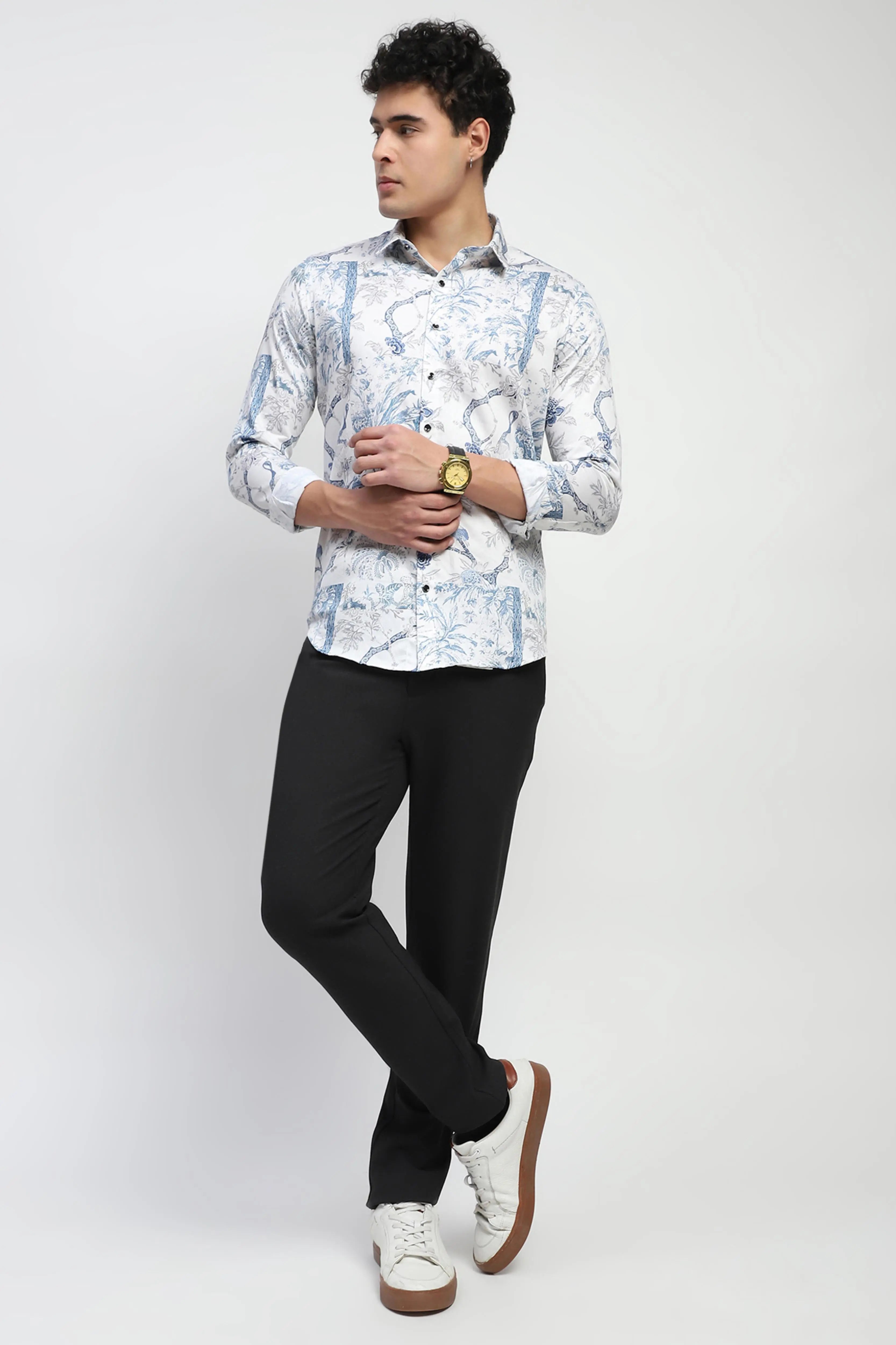 White Tropical Cotton Regular Fit Shirt - Global Republic