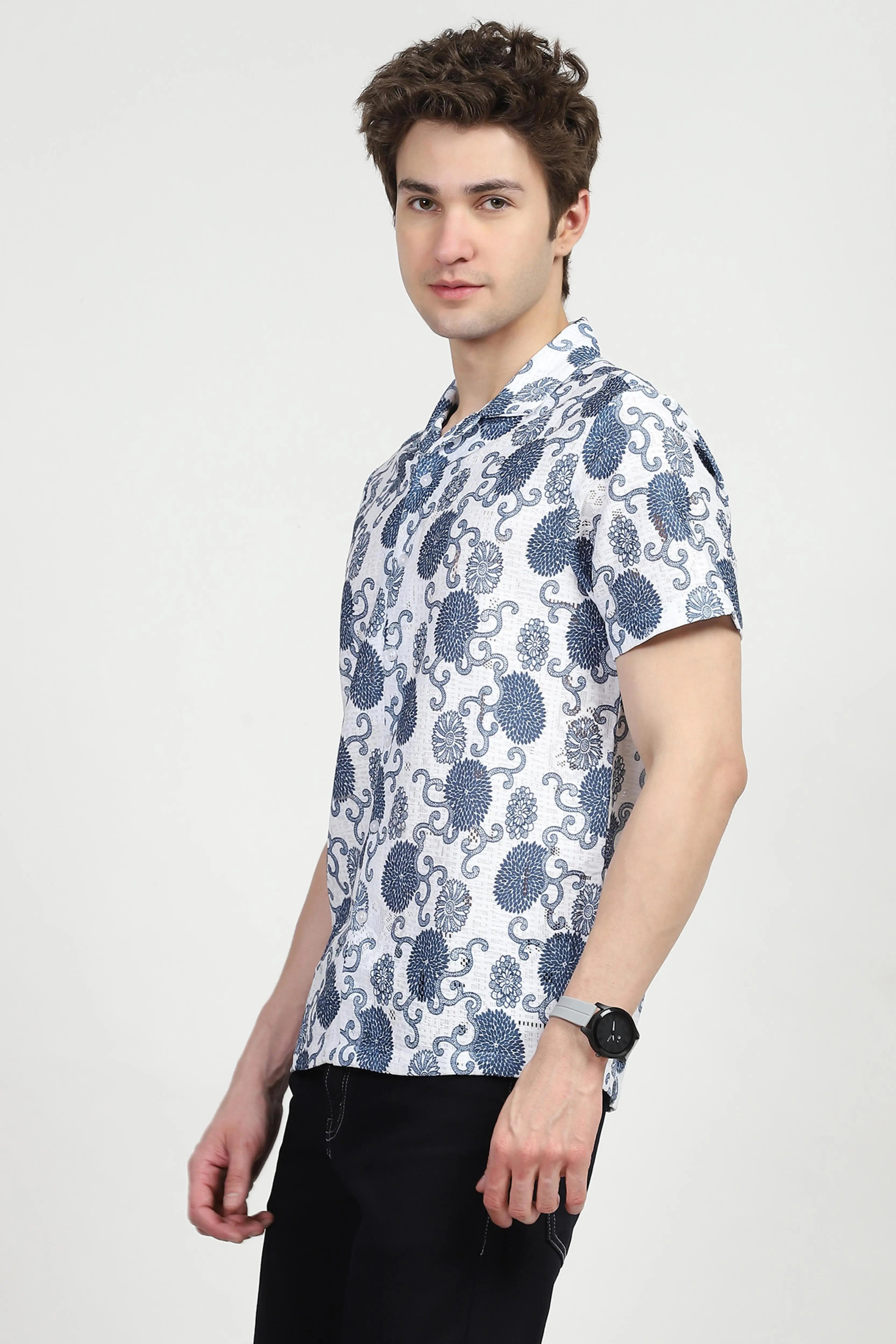 Blue Floral Print Shirt - Global Republic