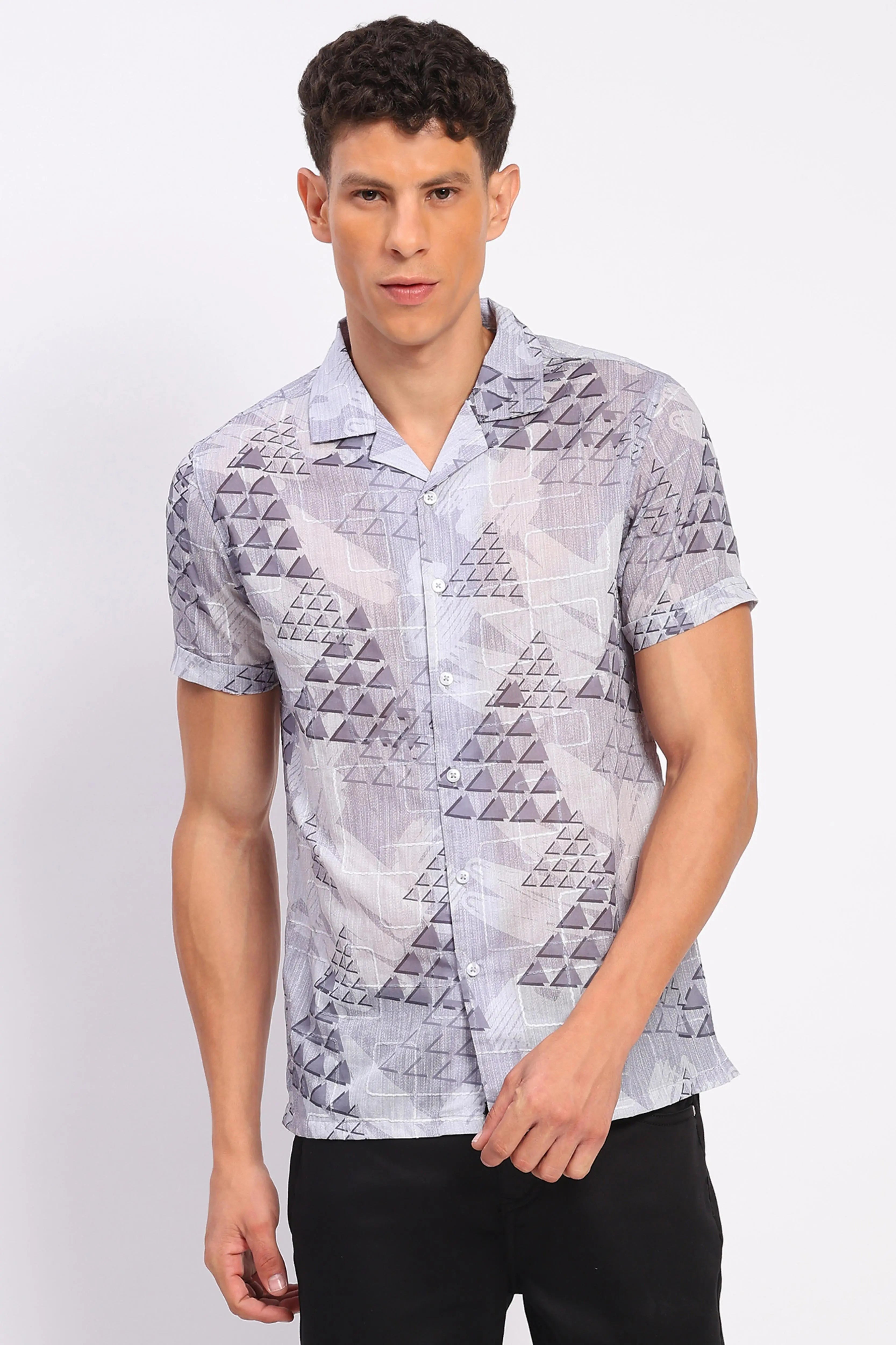 Grey Abstract Print Shirt - Global Republic