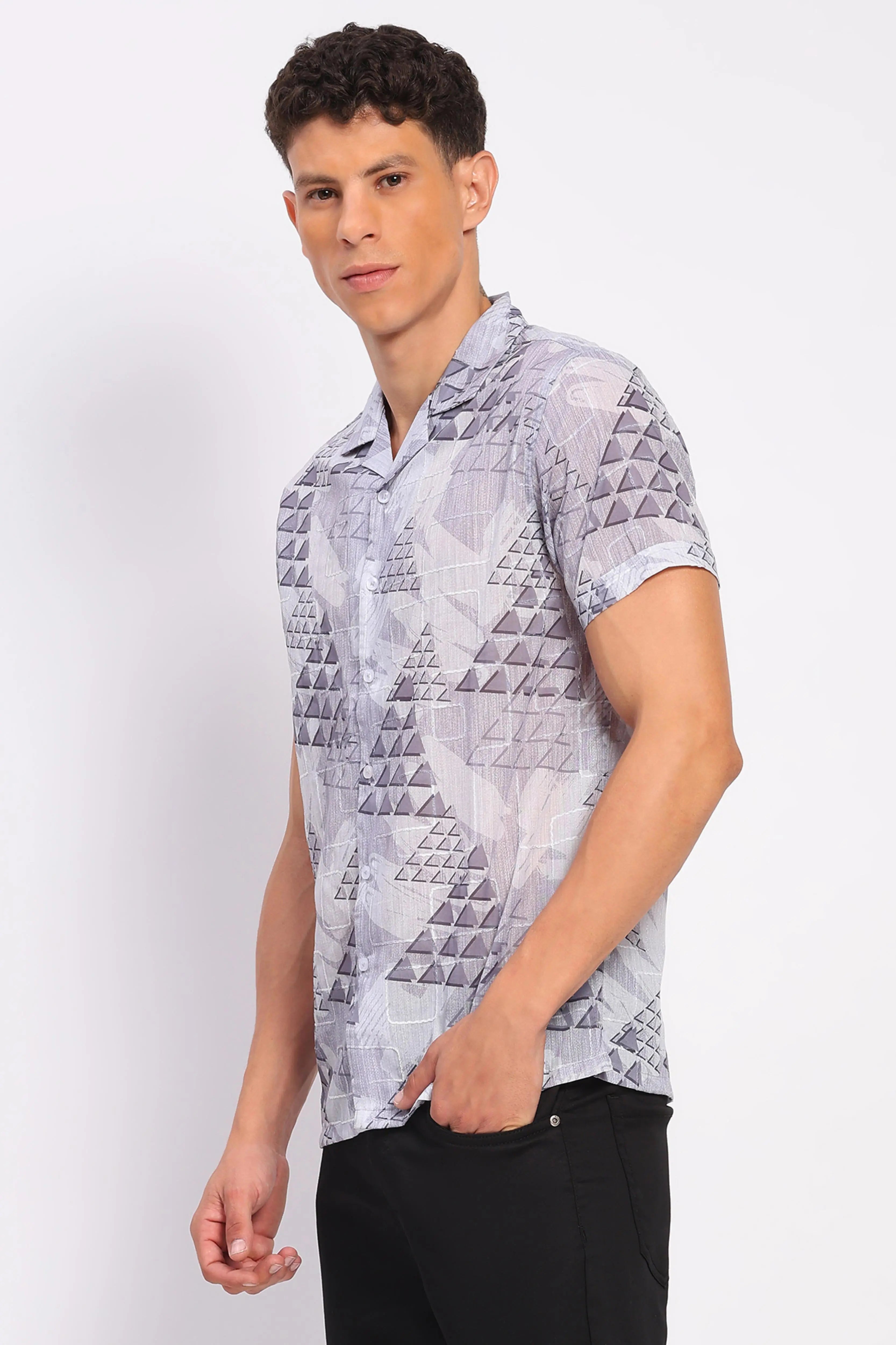 Grey Abstract Print Shirt - Global Republic