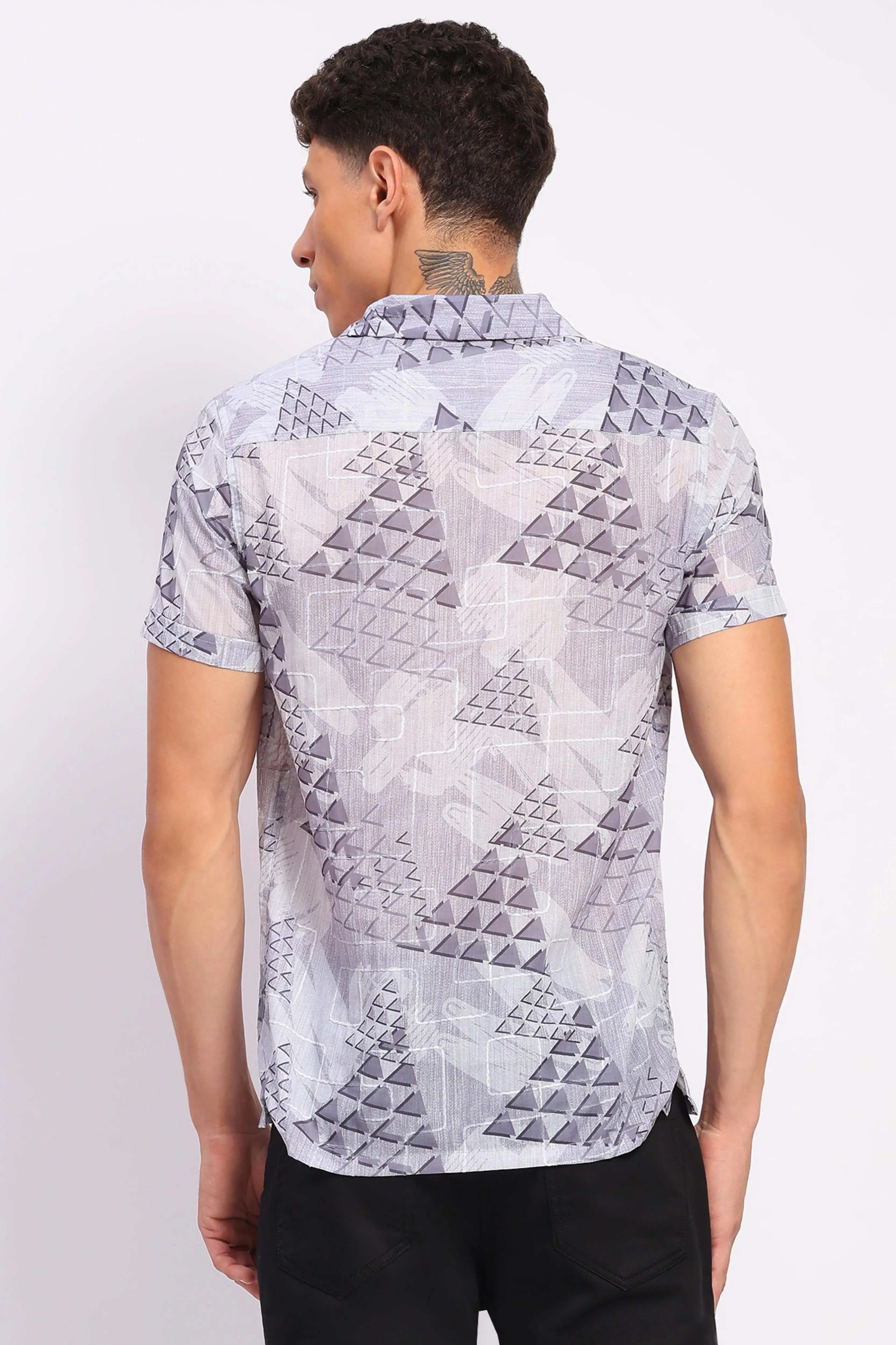 Grey Abstract Print Shirt - Global Republic