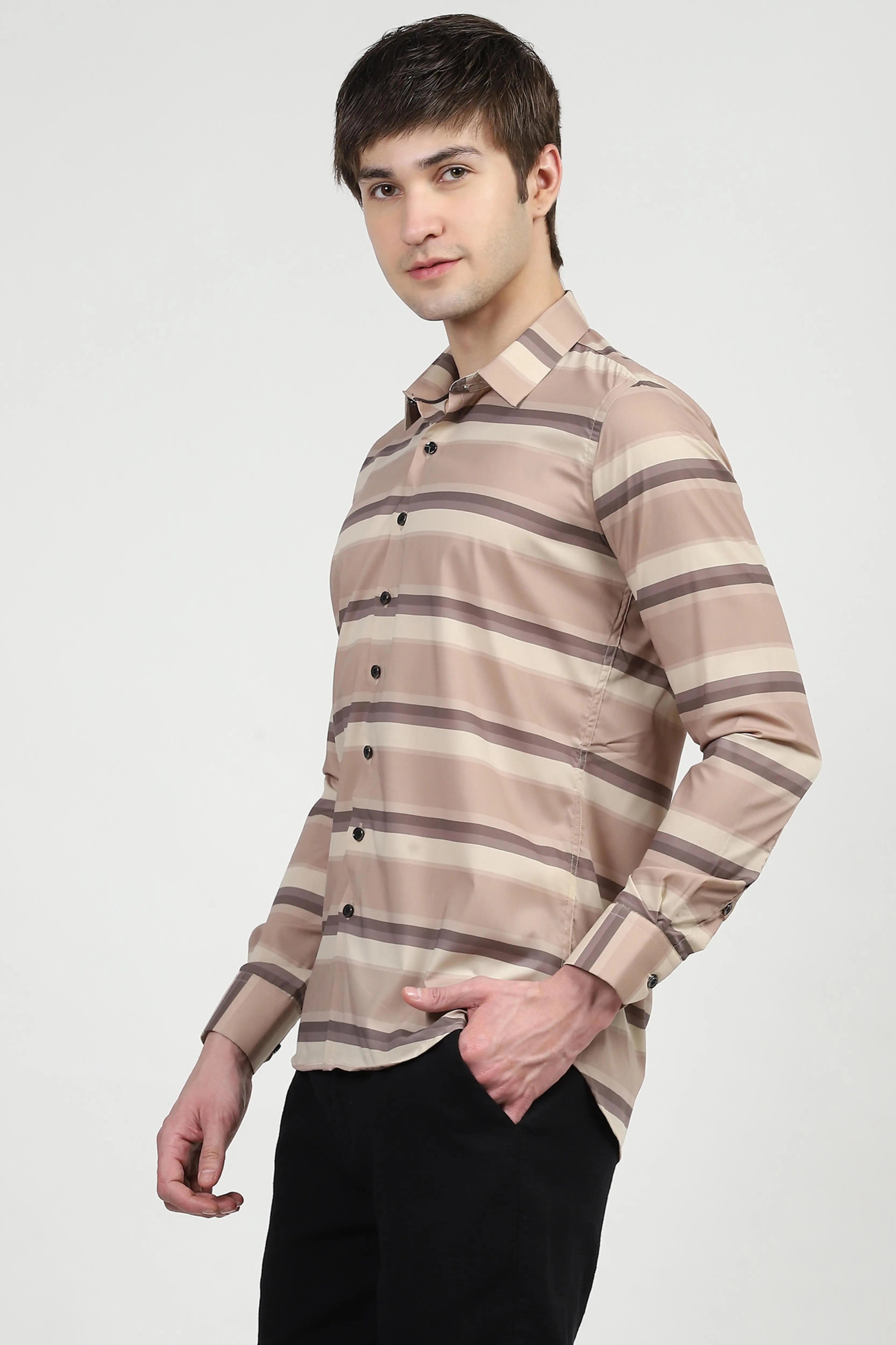 Brown Striped Nylon Blend Shirt - Global Republic