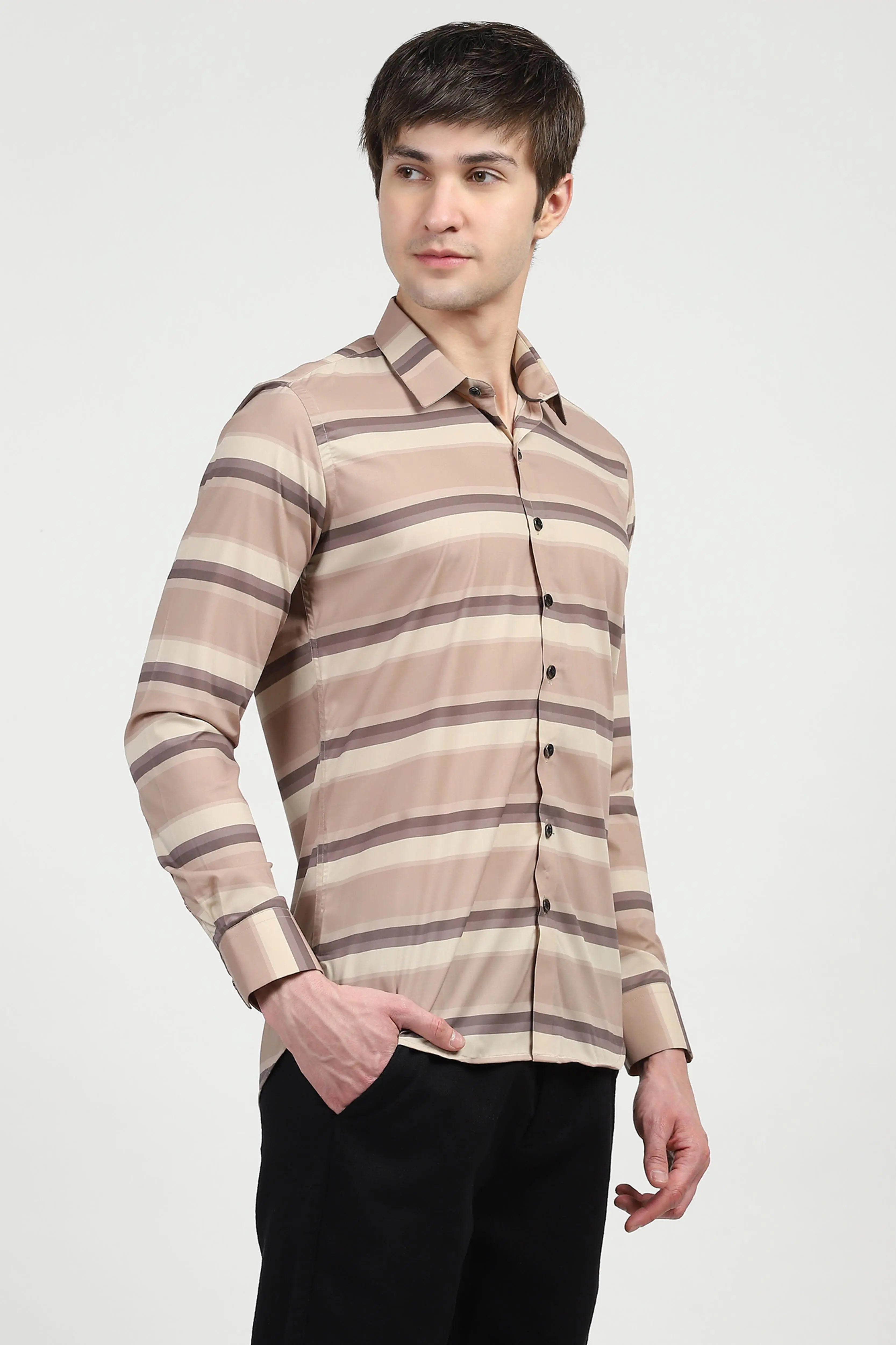 Brown Striped Nylon Blend Shirt - Global Republic