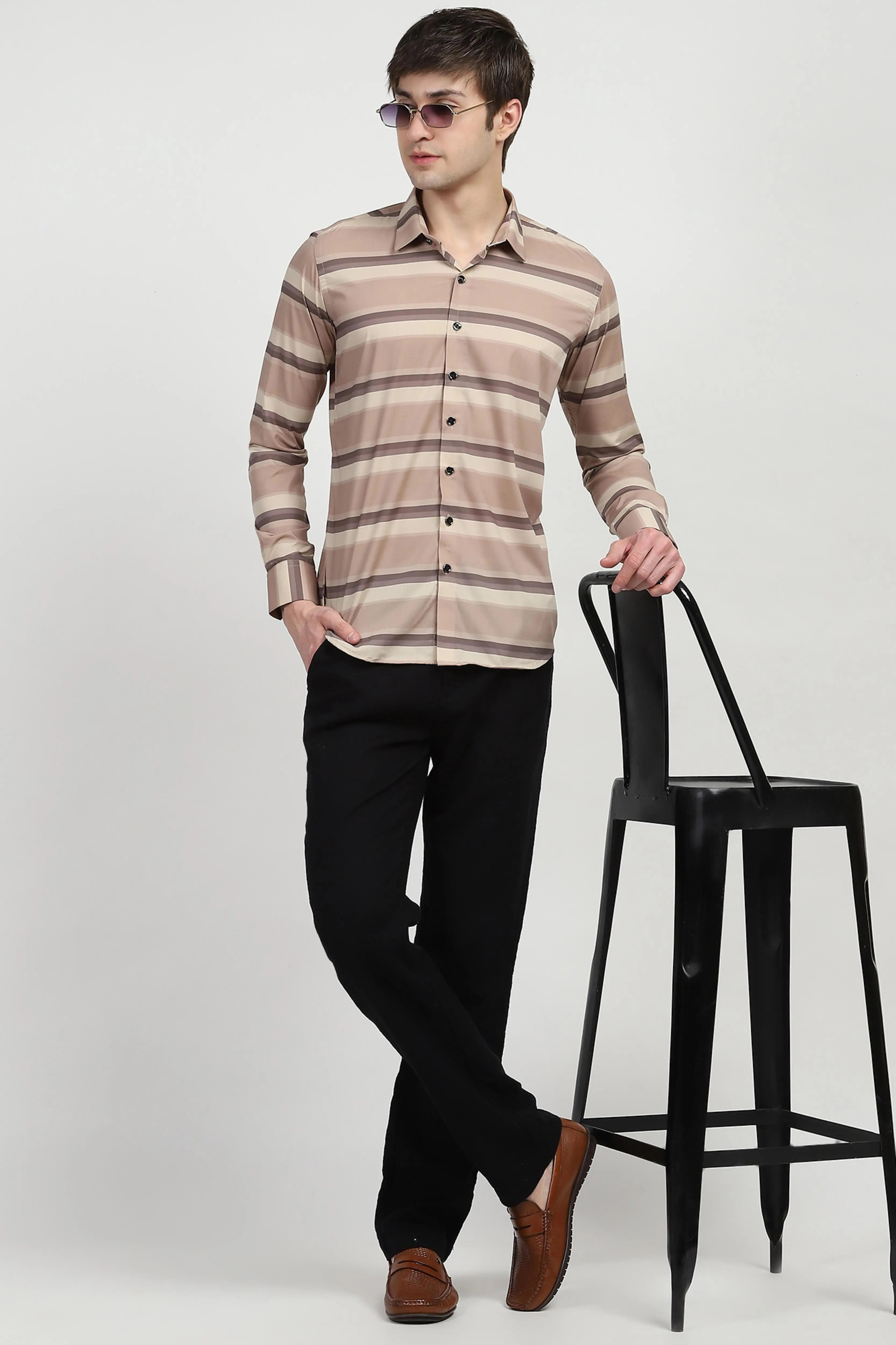 Brown Striped Nylon Blend Shirt - Global Republic