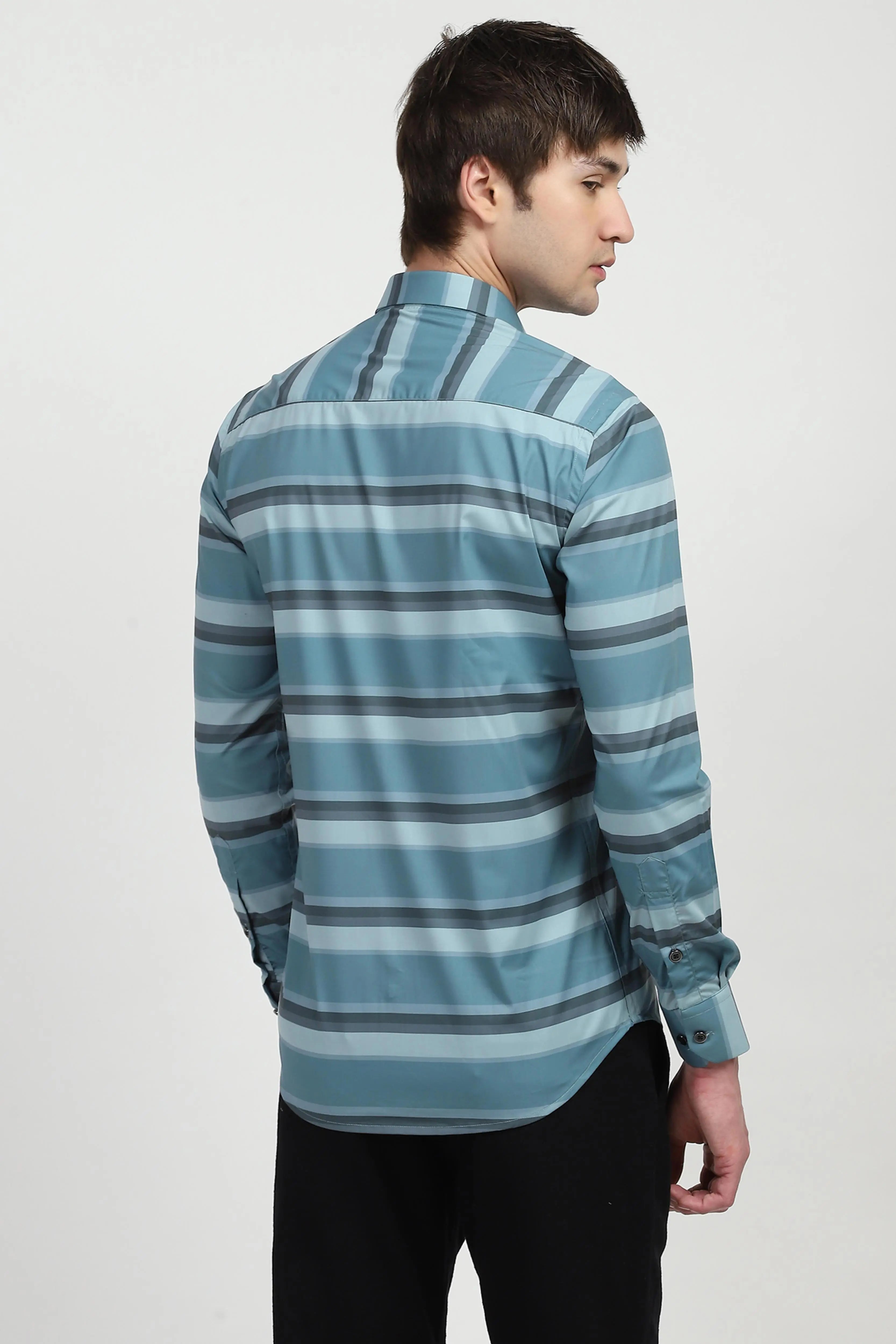 Blue Striped Nylon Blend Shirt - Global Republic