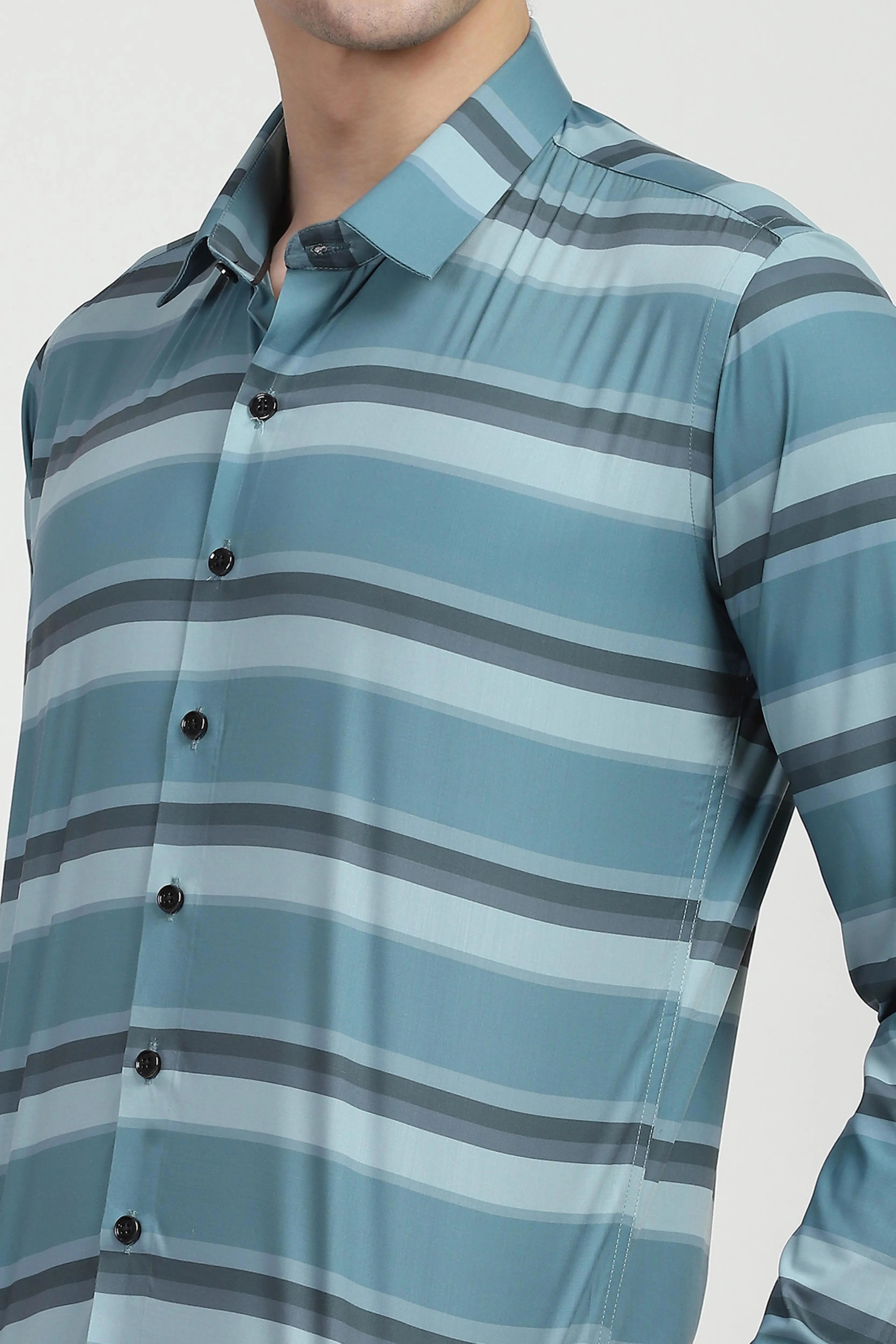Blue Striped Nylon Blend Shirt - Global Republic