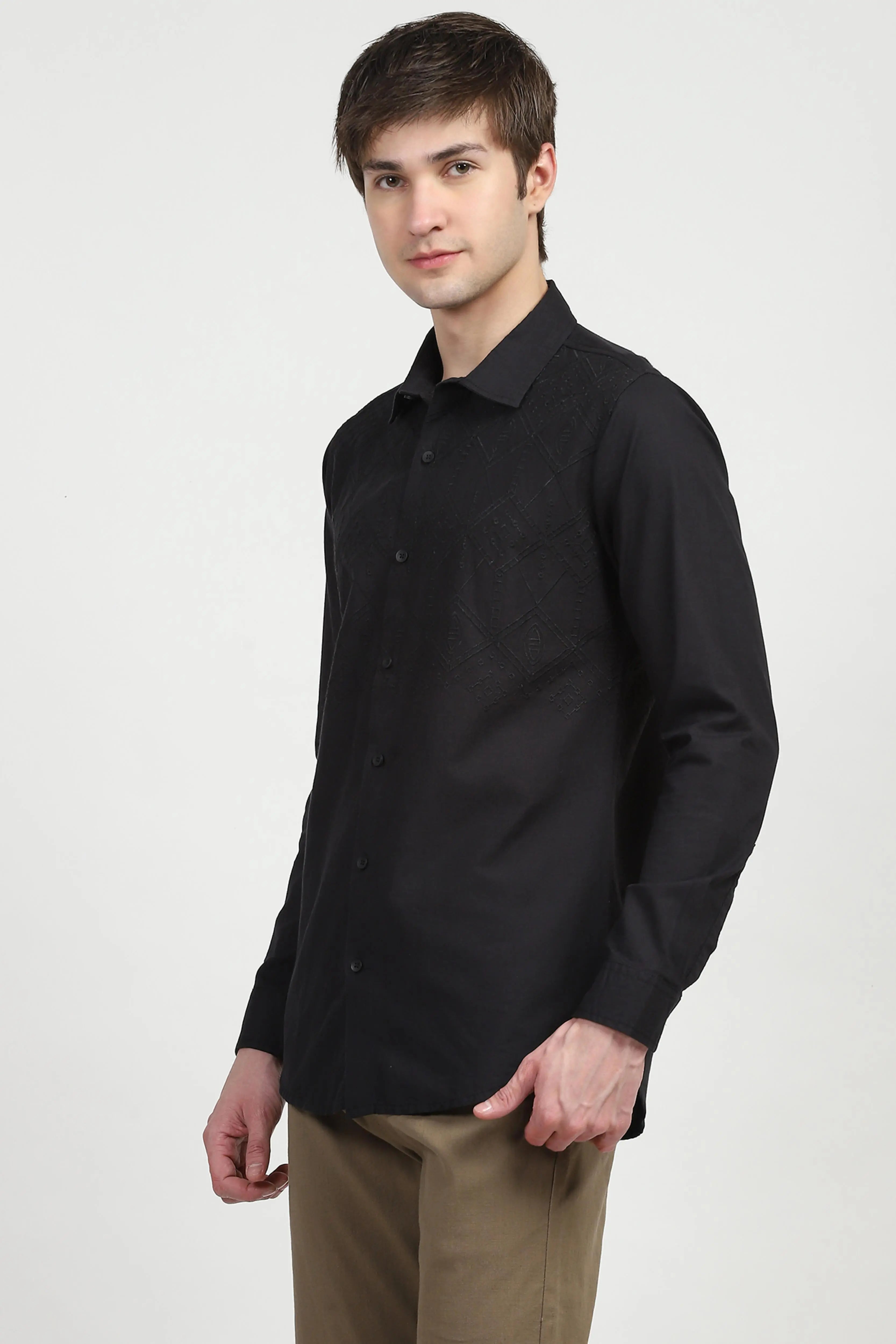 Black Embroidered Cotton Shirt - Global Republic