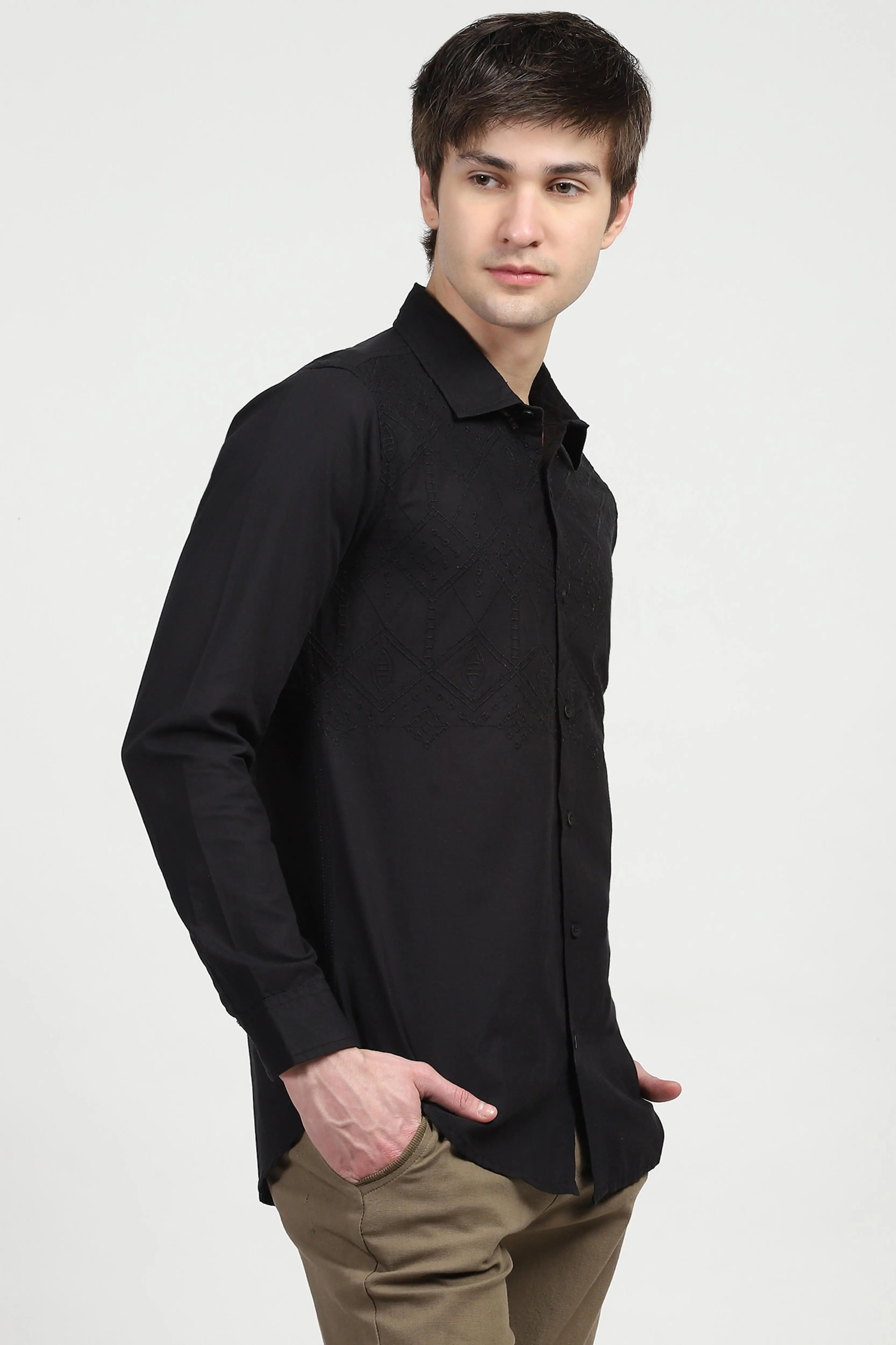 Black Embroidered Cotton Shirt - Global Republic