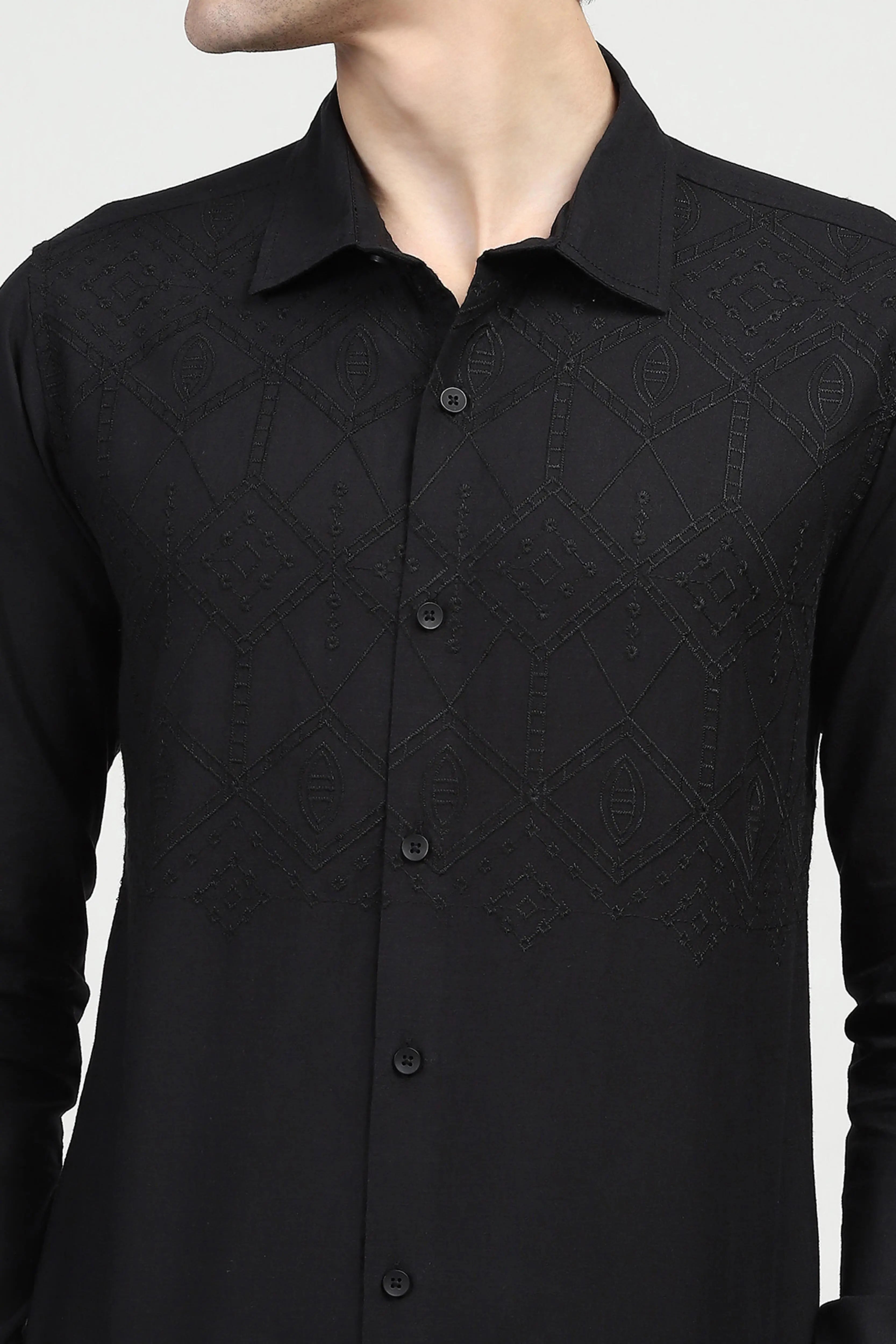 Black Embroidered Cotton Shirt - Global Republic