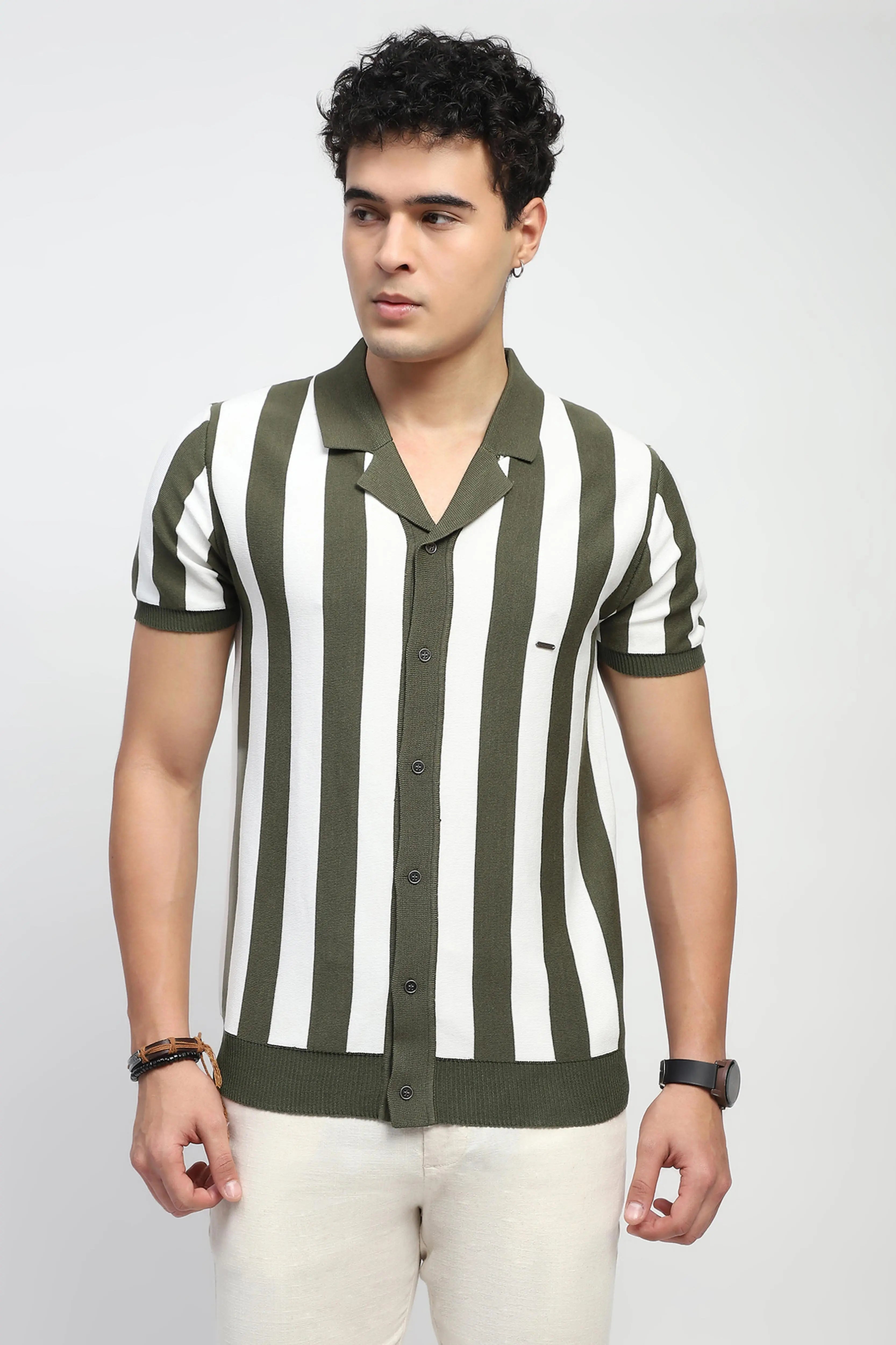 Striped Knitted Viscose Shirt - Global Republic