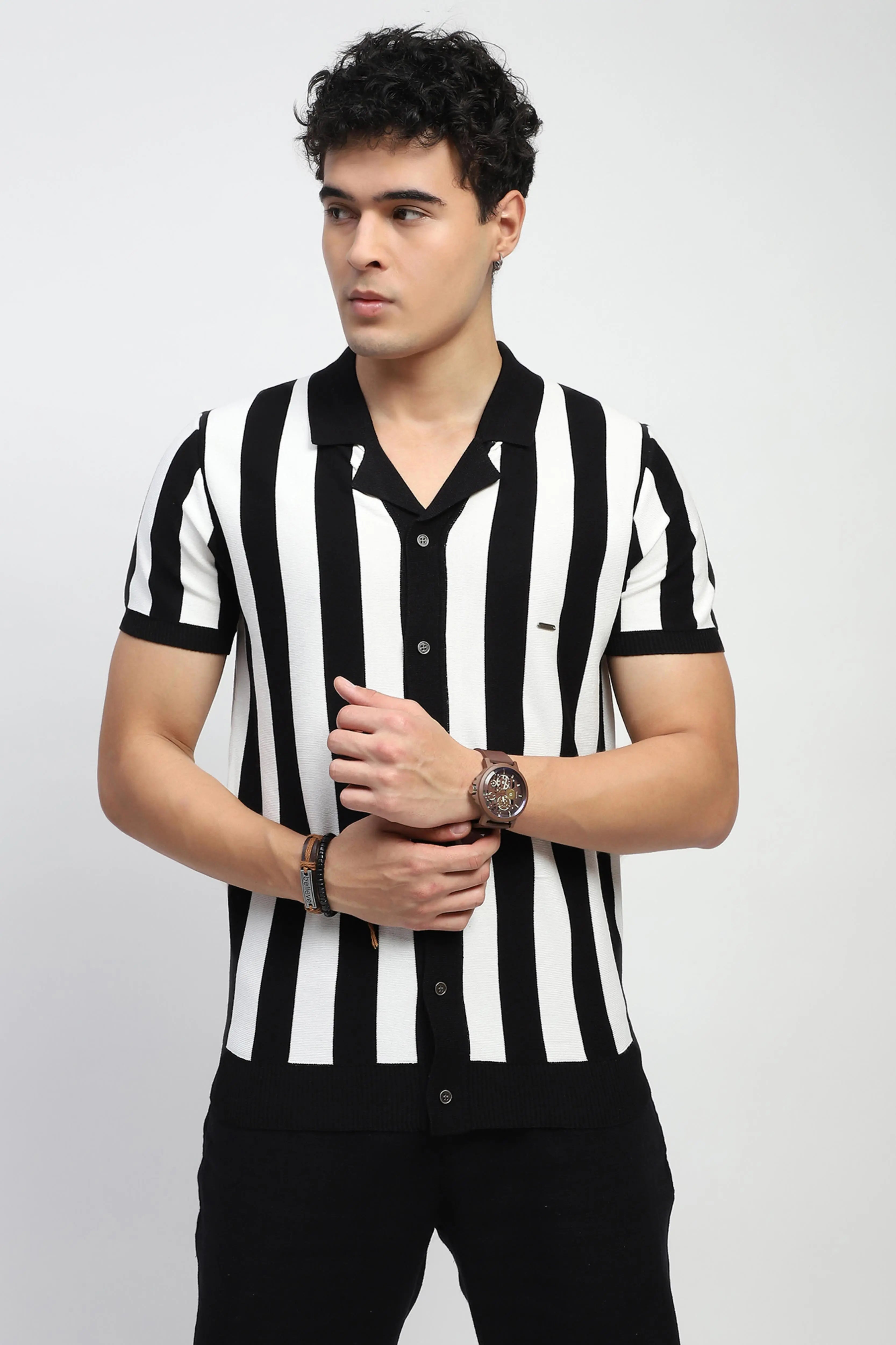 Monochrome Striped Viscose Shirt - Global Republic