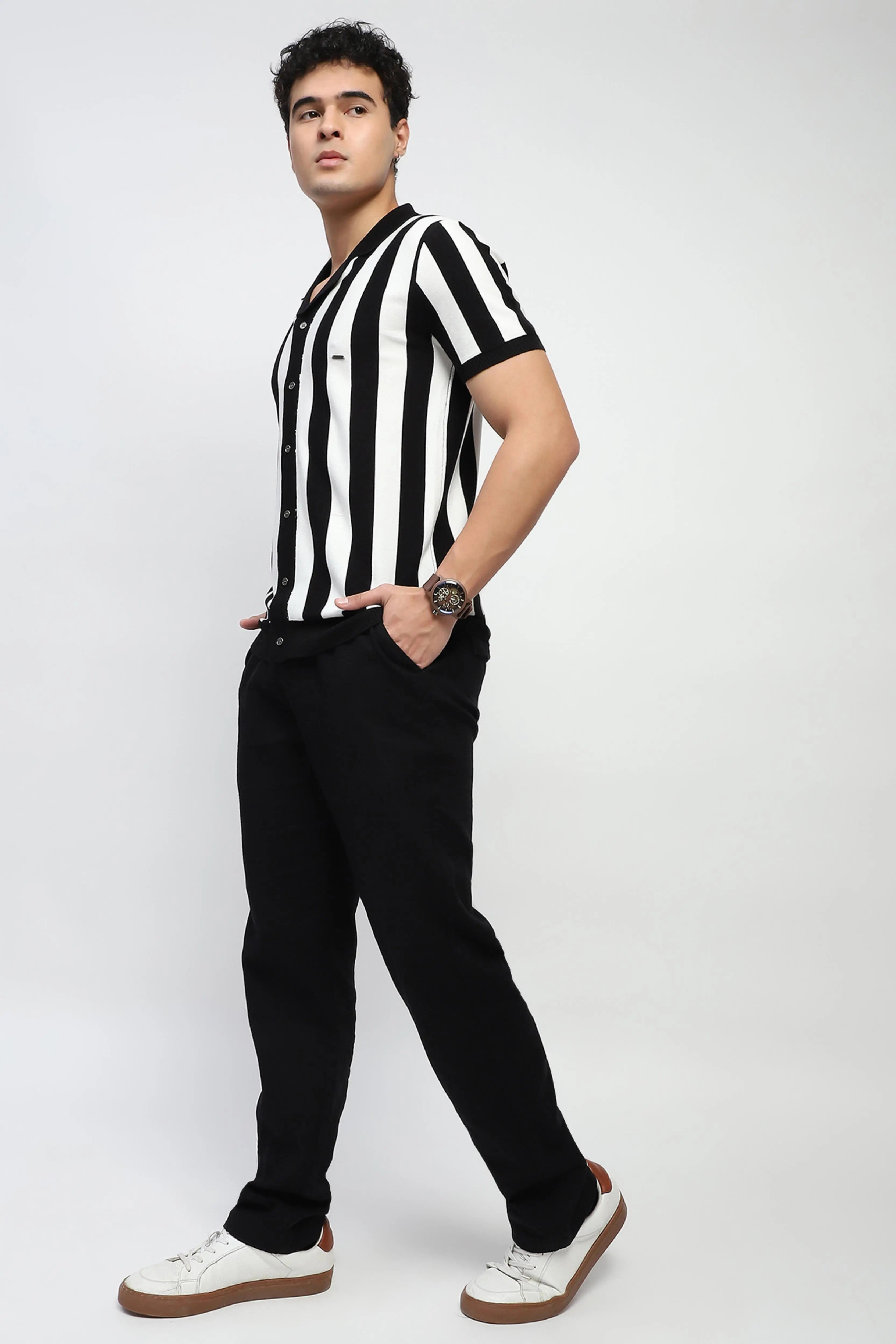Monochrome Striped Viscose Shirt - Global Republic
