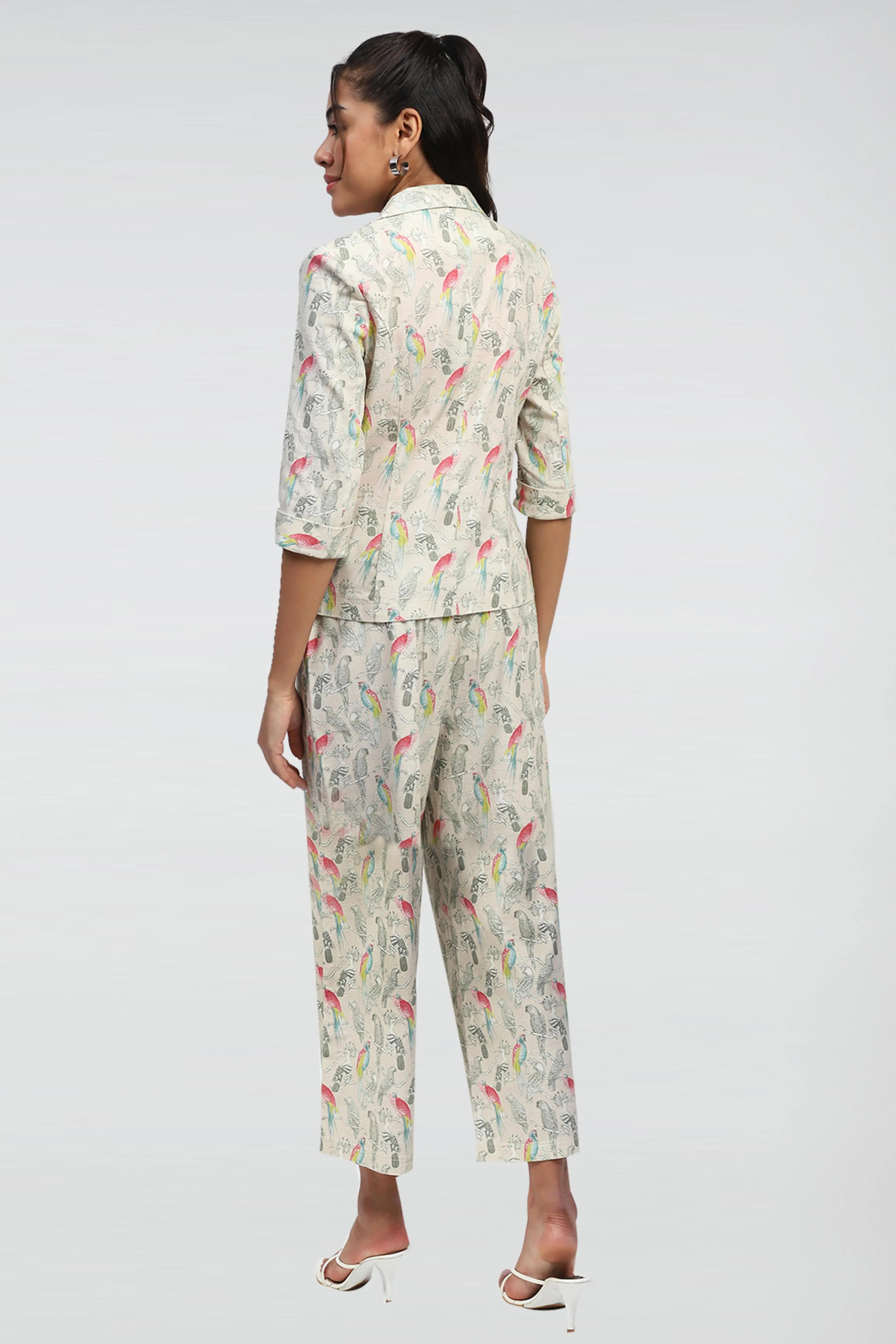 Beige Tropical Cotton Blend Co-ord Set - Global Republic