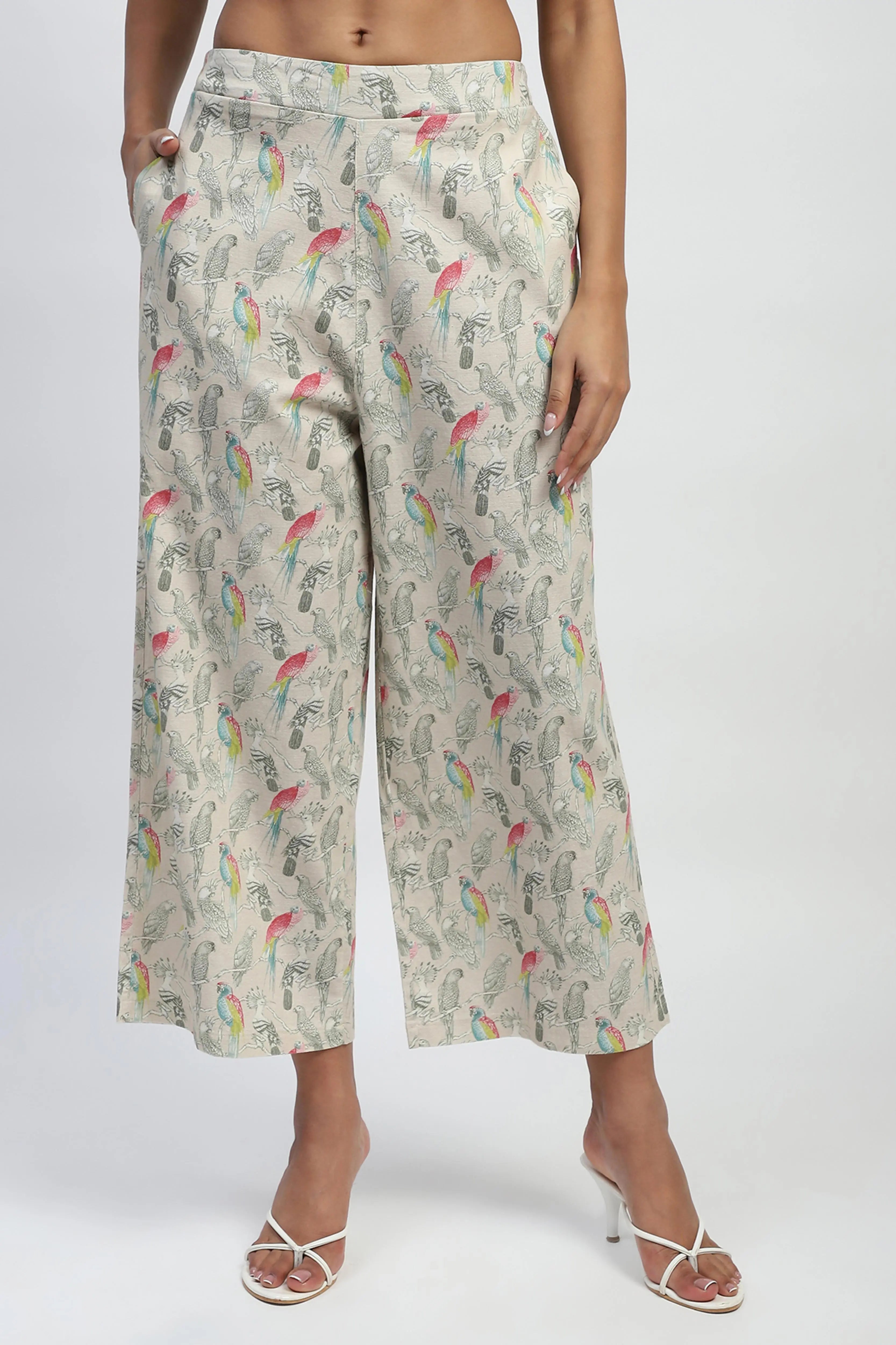 Beige Quirky Print Cotton Lower - Global Republic