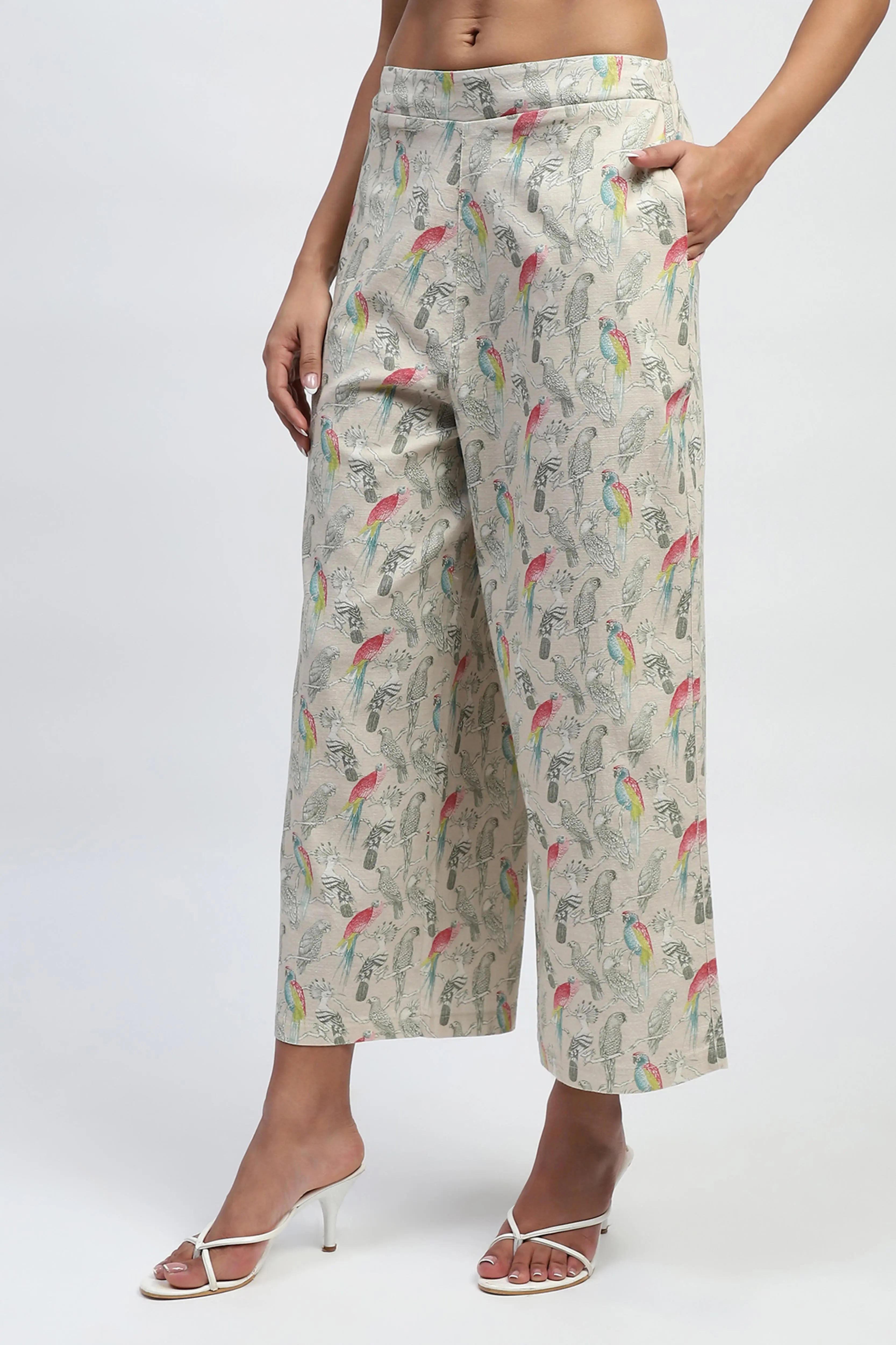Beige Quirky Print Cotton Lower - Global Republic