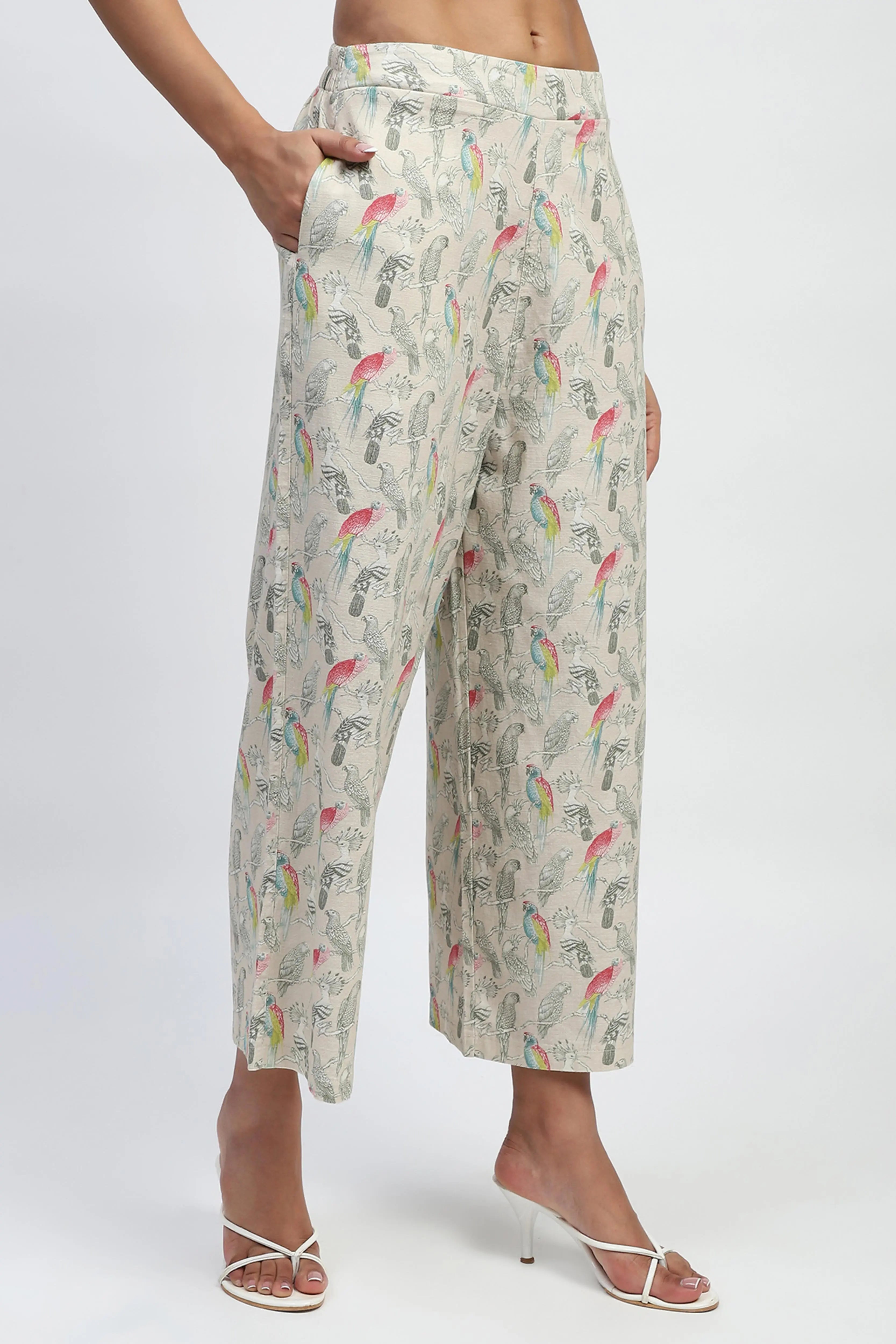 Beige Quirky Print Cotton Lower - Global Republic