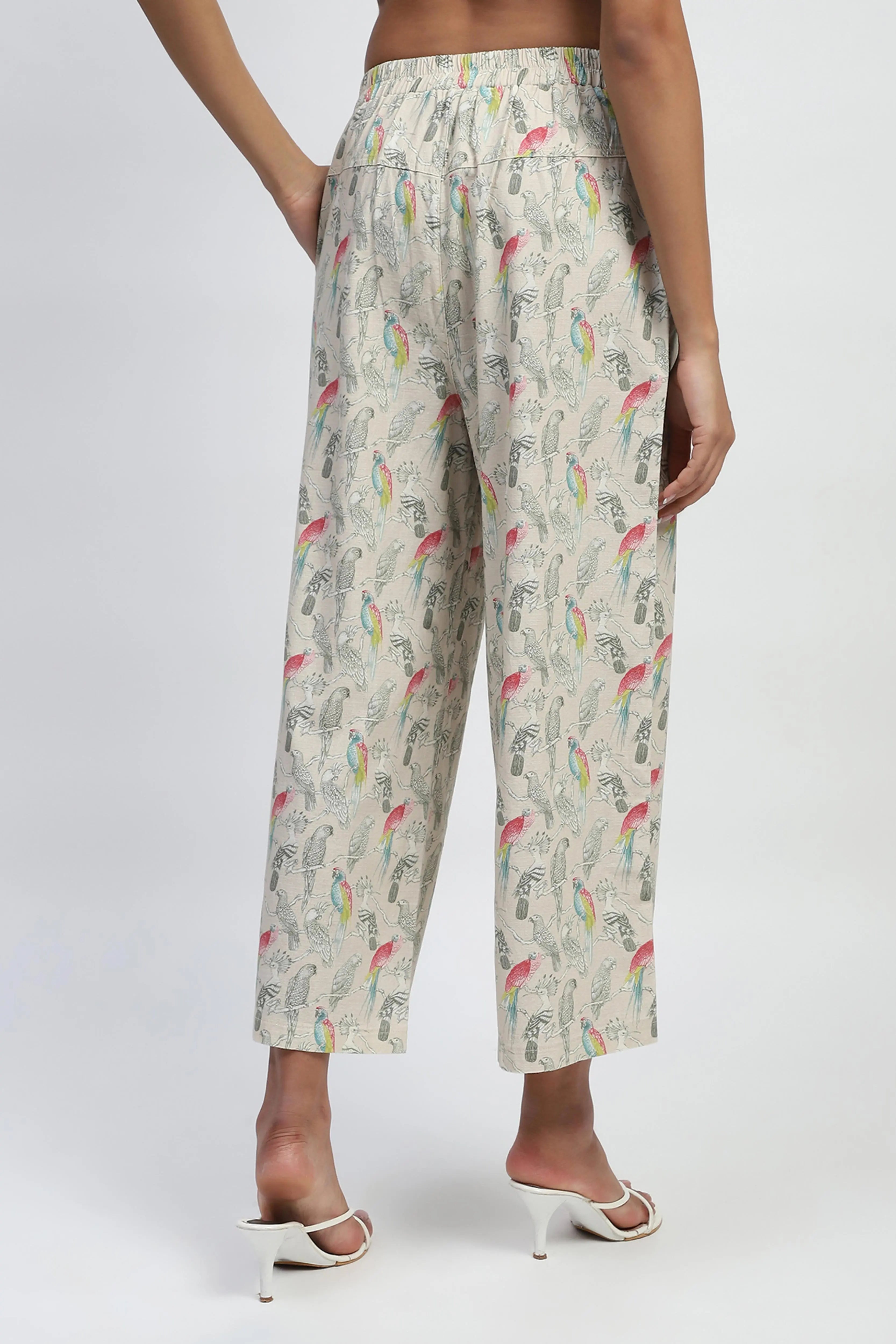 Beige Quirky Print Cotton Lower - Global Republic