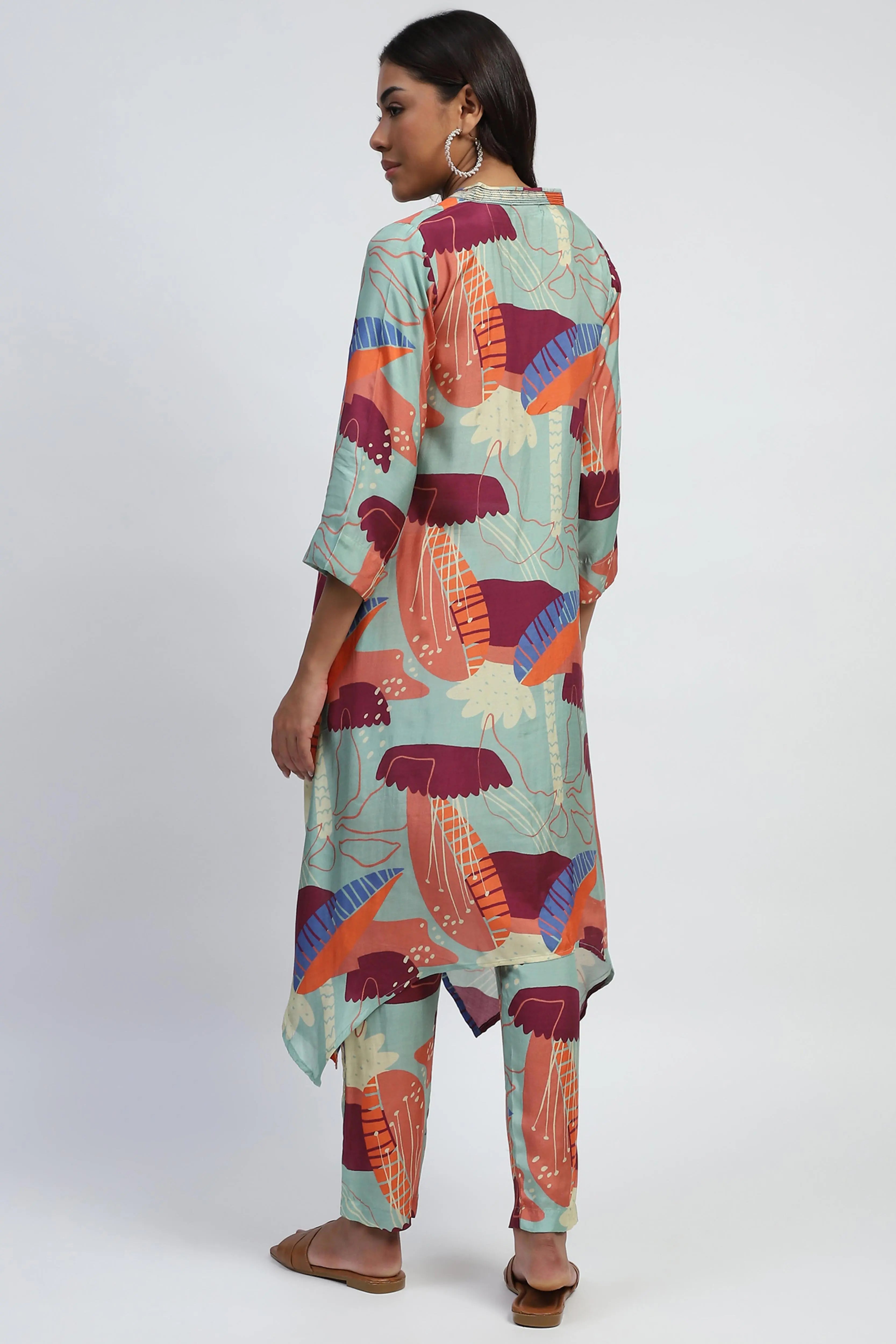 Multi  Abstract Print Rayon Kurta Set - Global Republic
