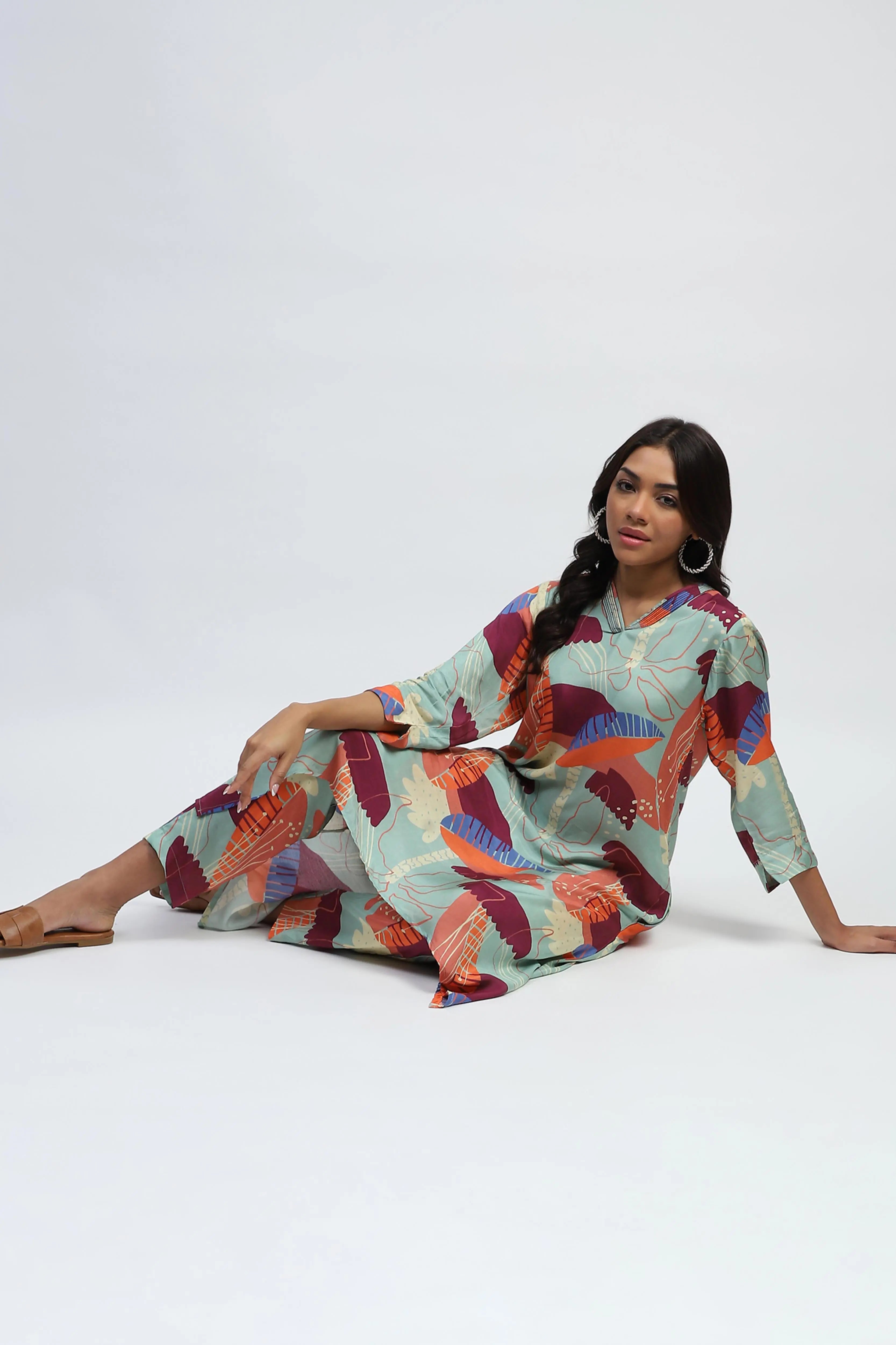 Multi  Abstract Print Rayon Kurta Set - Global Republic