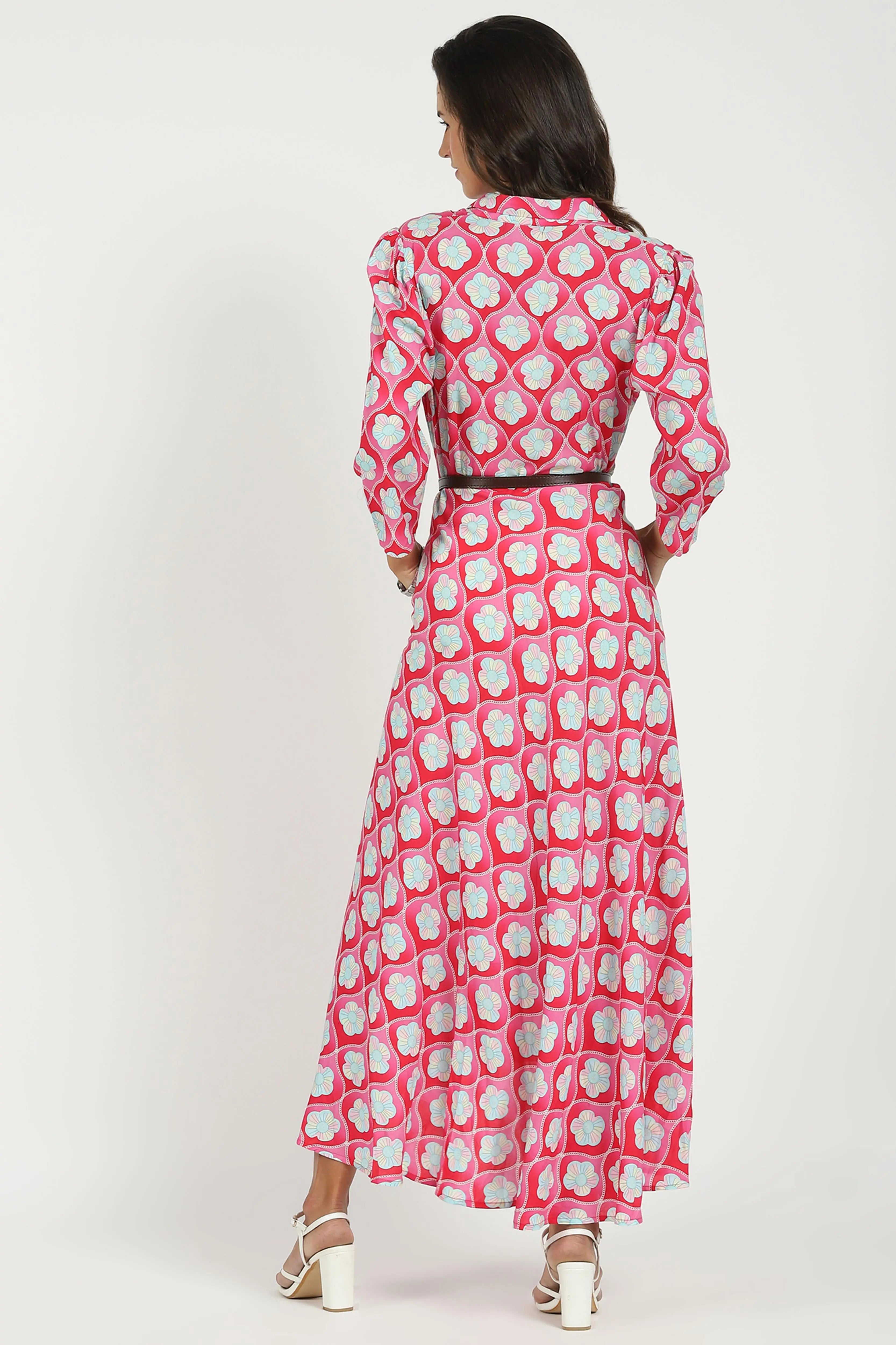 Pink Floral Maxi Dress With Belt - Global Republic