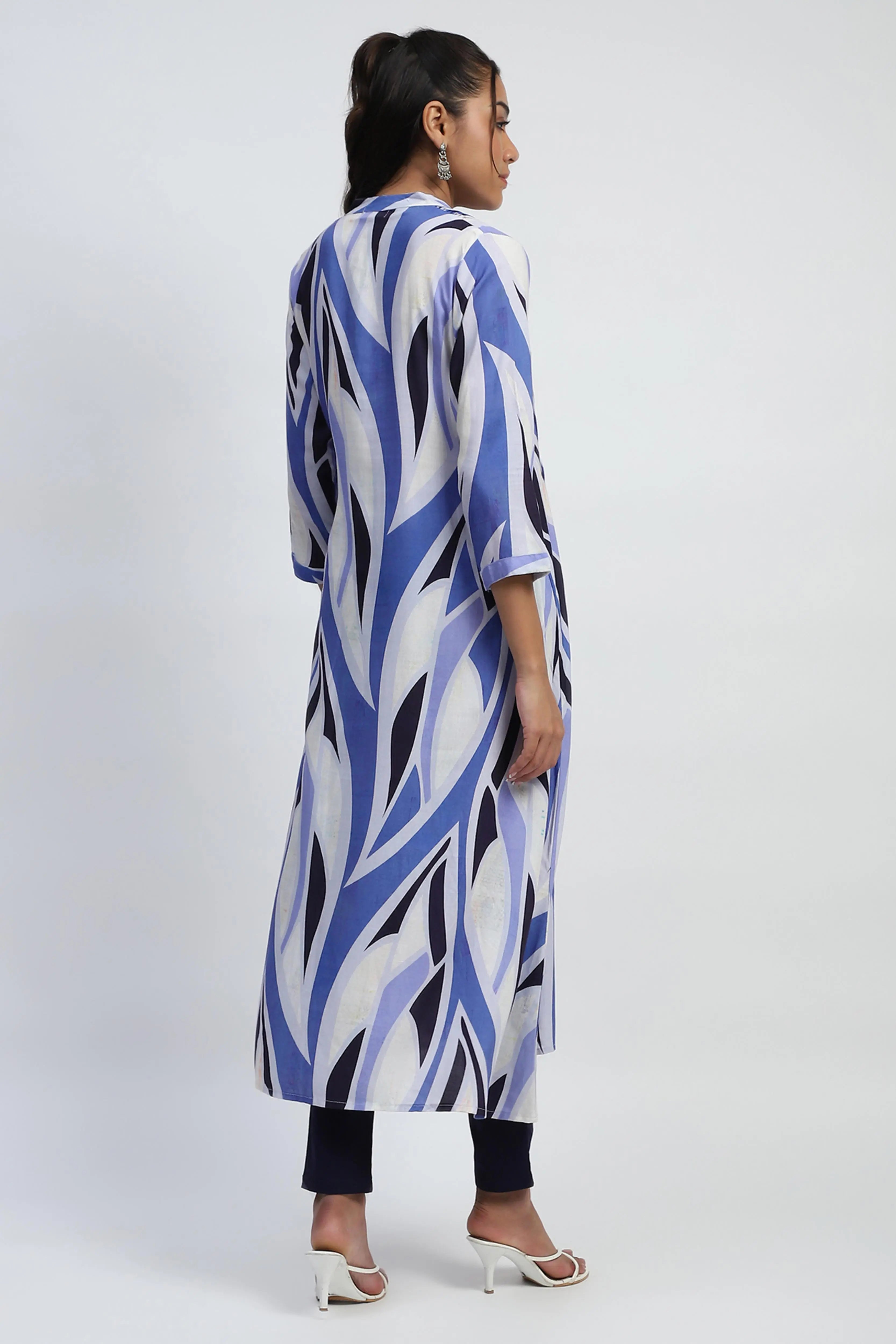 Blue Abstract Cotton Long Kurta/Dress - Global Republic