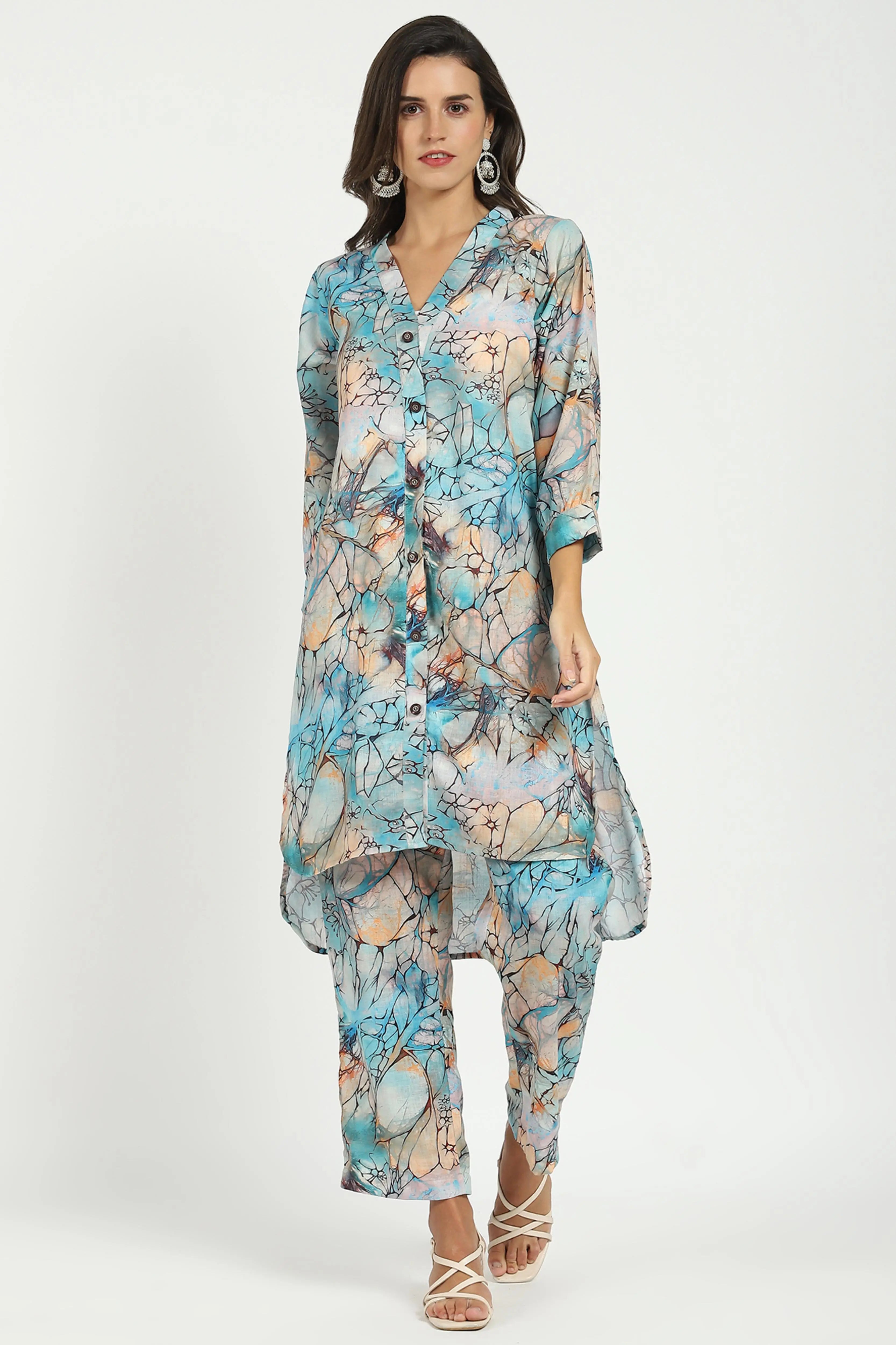 Multicolored Abstract Rayon Kurta Set - Global Republic