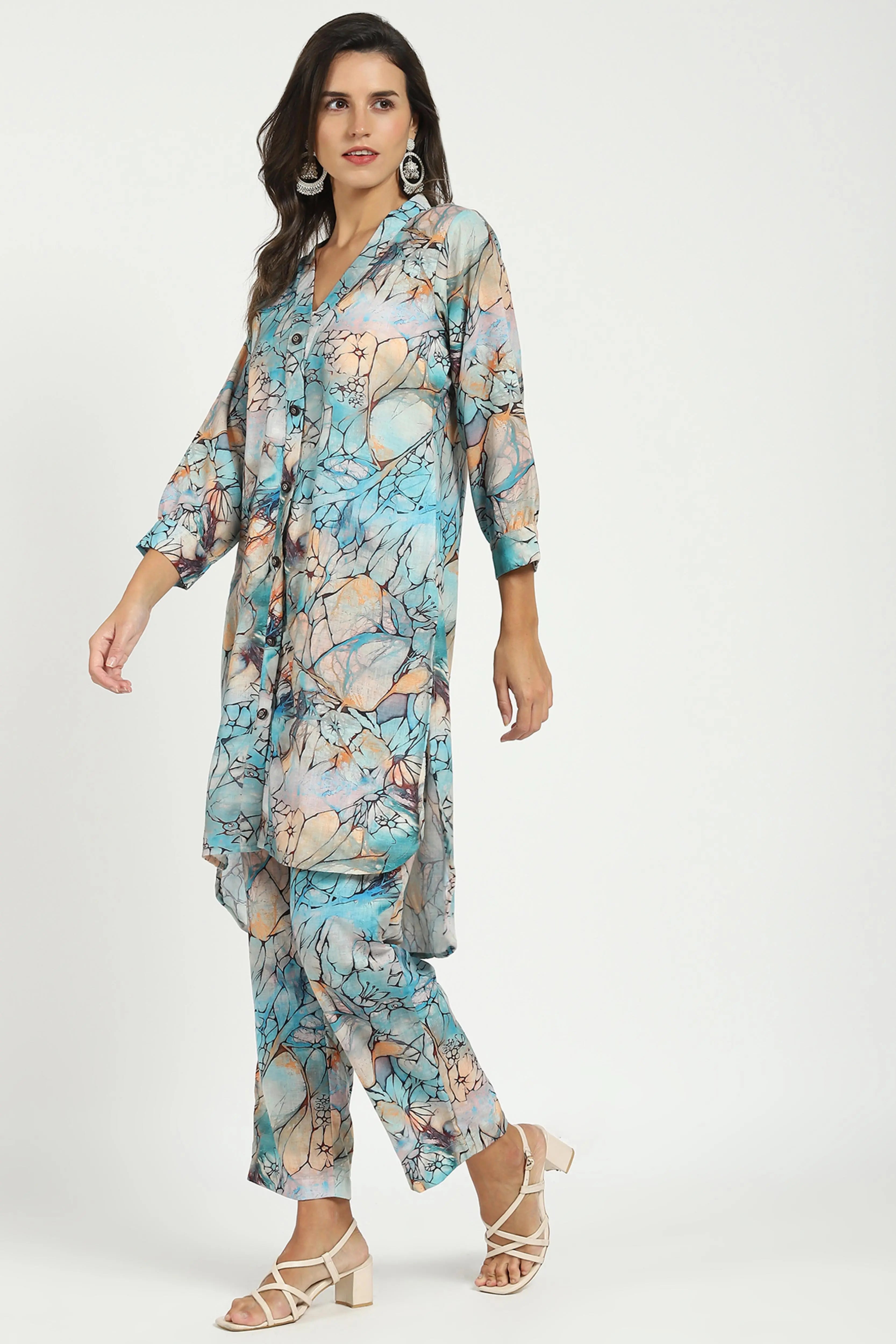 Multicolored Abstract Rayon Kurta Set - Global Republic