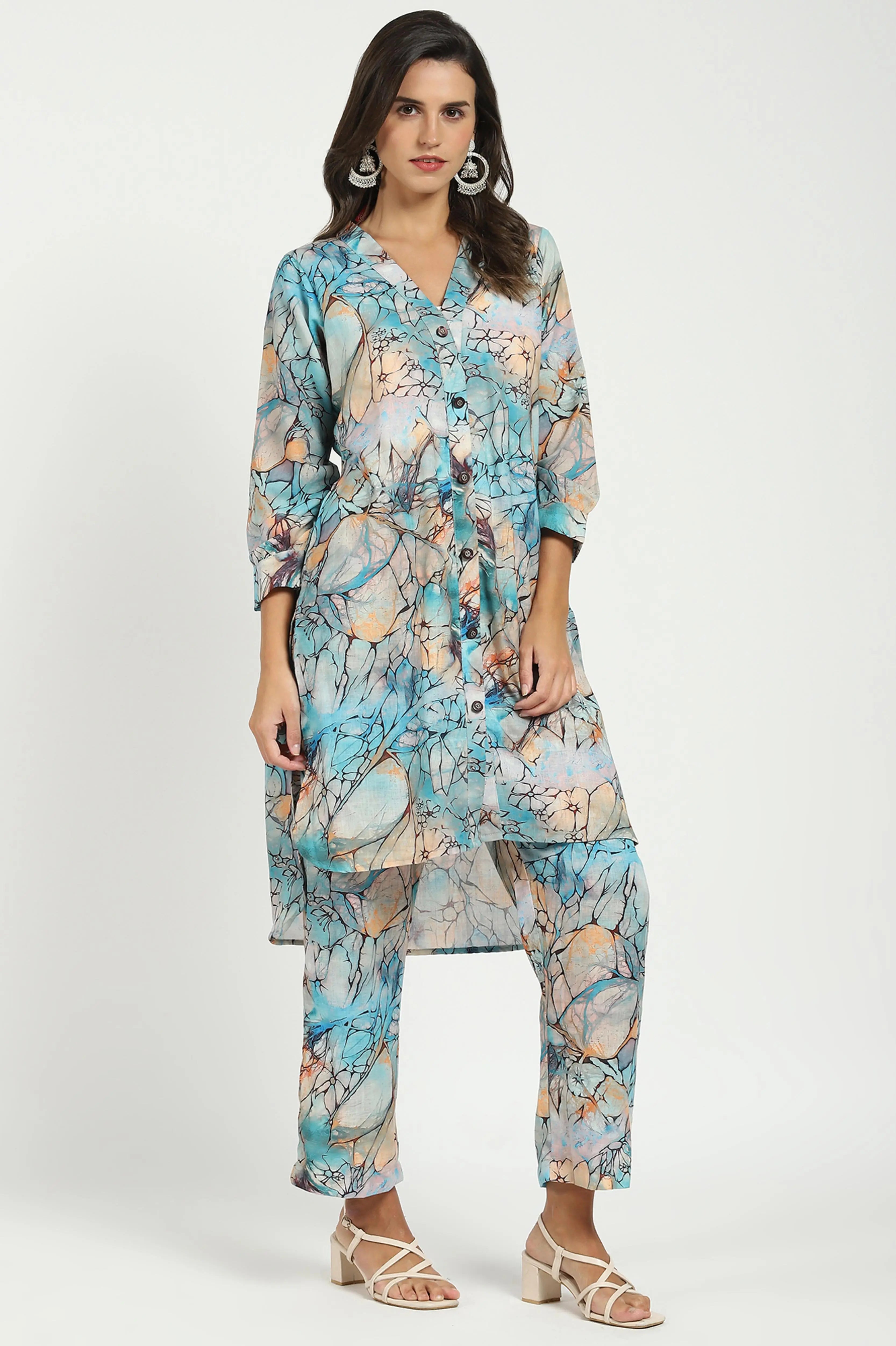 Multicolored Abstract Rayon Kurta Set - Global Republic